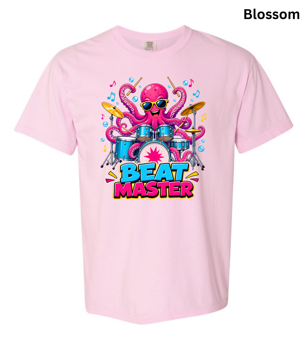 Beat Master Drummer Octopus T-Shirt | Funny Drum Player Tee | Drummer Graphic Shirt | Music Lover Gift | Cute Octopus Drum Set Tee | Unisex Music Apparel