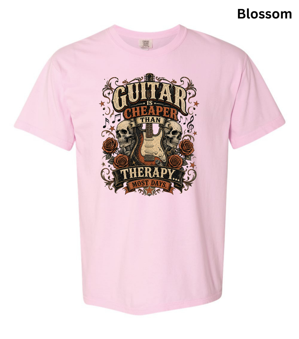 Guitar Is Cheaper Than Therapy Shirt | Funny Guitar Player T-Shirt | Vintage Guitar Tee | Rock Music Shirt | Guitarist Gift | Musician Graphic Tee