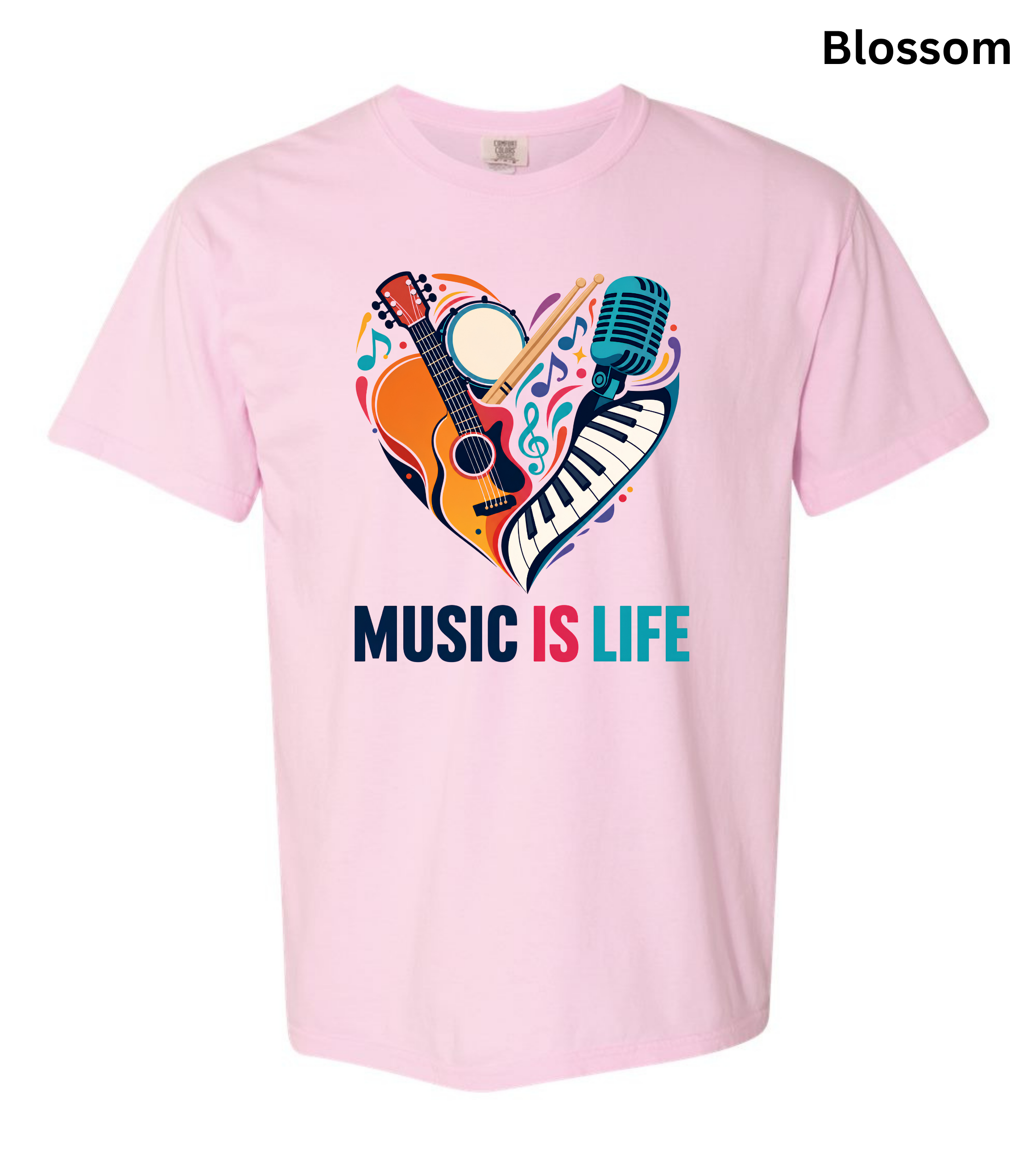 Music Is Life T-Shirt | Colorful Music Lover Graphic Tee with Guitar, Piano & Microphone