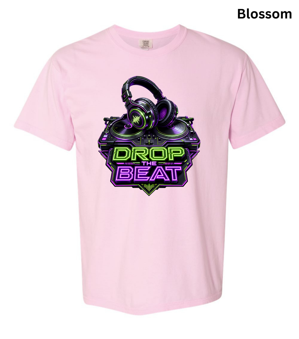 Drop the Beat DJ T-Shirt | Neon DJ Headphones & Turntable Graphic Tee for DJs, EDM & Electronic Music Lovers