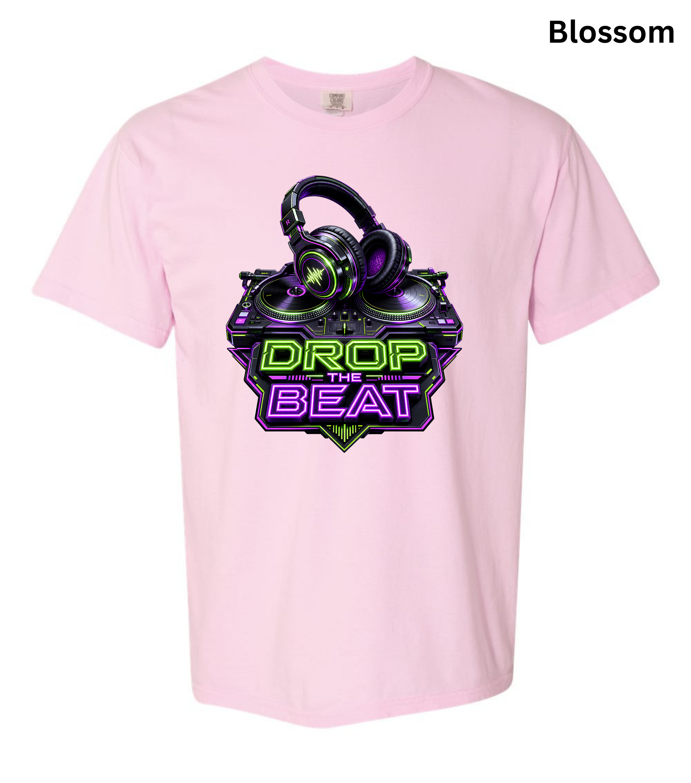 Drop the Beat DJ T-Shirt | Neon DJ Headphones & Turntable Graphic Tee for DJs, EDM & Electronic Music Lovers