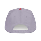 A light lavender-gray snapback cap shown from the back, featuring a curved brim with an adjustable screw-back closure and ventilation eyelets, set against a plain white background.