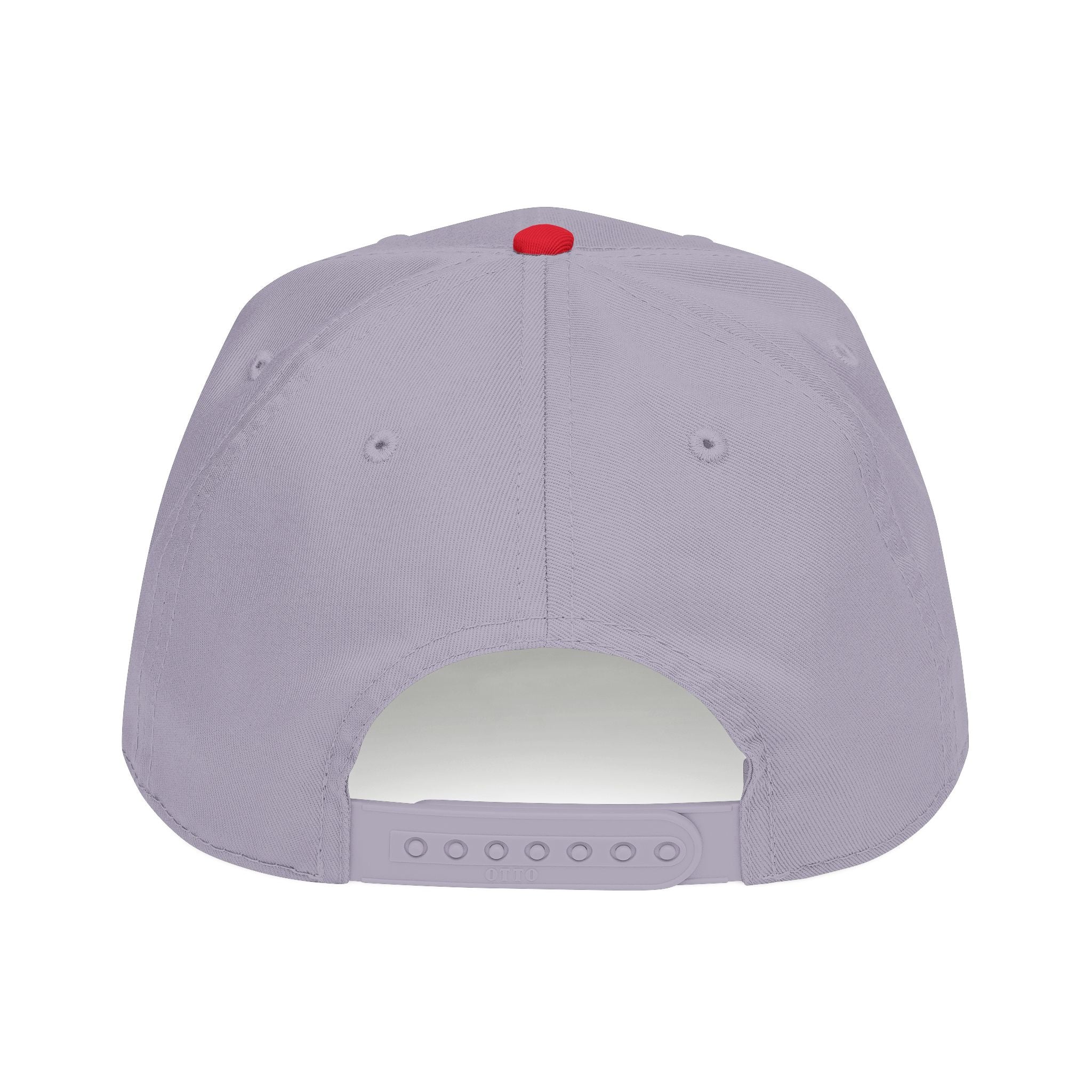 A light lavender-gray snapback cap shown from the back, featuring a curved brim with an adjustable screw-back closure and ventilation eyelets, set against a plain white background.