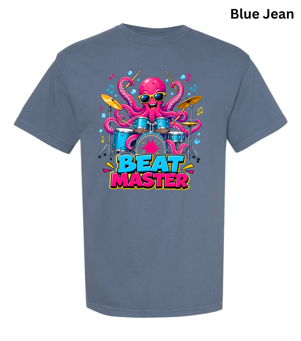 Beat Master Drummer Octopus T-Shirt | Funny Drum Player Tee | Drummer Graphic Shirt | Music Lover Gift | Cute Octopus Drum Set Tee | Unisex Music Apparel