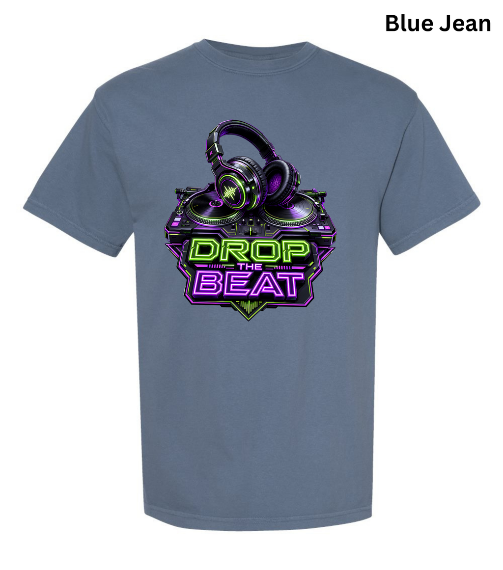 Drop the Beat DJ T-Shirt | Neon DJ Headphones & Turntable Graphic Tee for DJs, EDM & Electronic Music Lovers