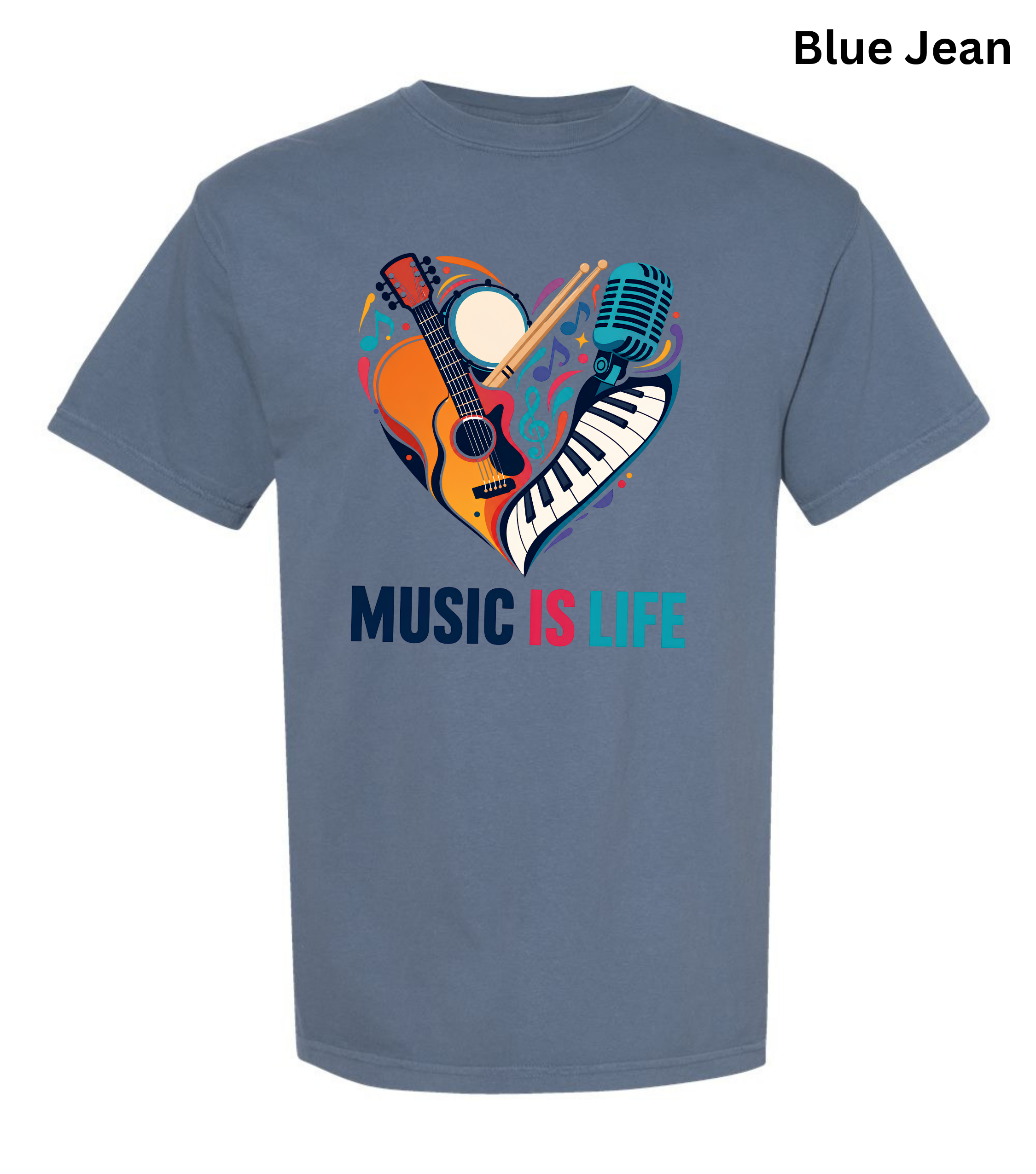 Music Is Life T-Shirt | Colorful Music Lover Graphic Tee with Guitar, Piano & Microphone