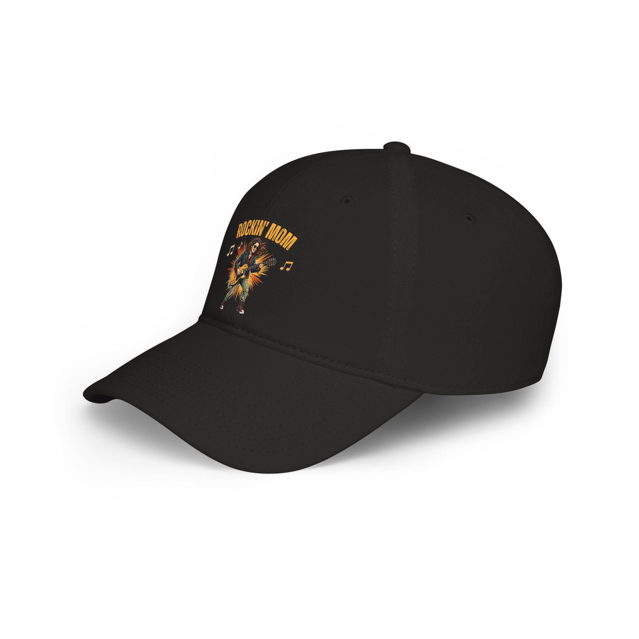Black cap with a logo on a white background