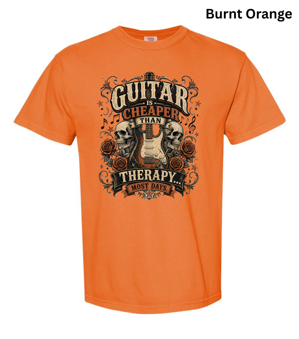Guitar Is Cheaper Than Therapy Shirt | Funny Guitar Player T-Shirt | Vintage Guitar Tee | Rock Music Shirt | Guitarist Gift | Musician Graphic Tee