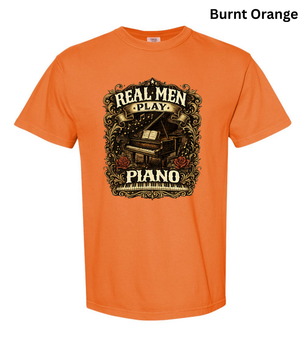 Real Men Play Piano T-Shirt | Funny Pianist Shirt | Vintage Piano Tee | Grand Piano Graphic Shirt | Classical Music Lover Gift | Musician Apparel