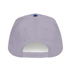 The back view of a light lavender-purple baseball cap with a blue button on top and an adjustable snapback closure, shown on a solid white background.