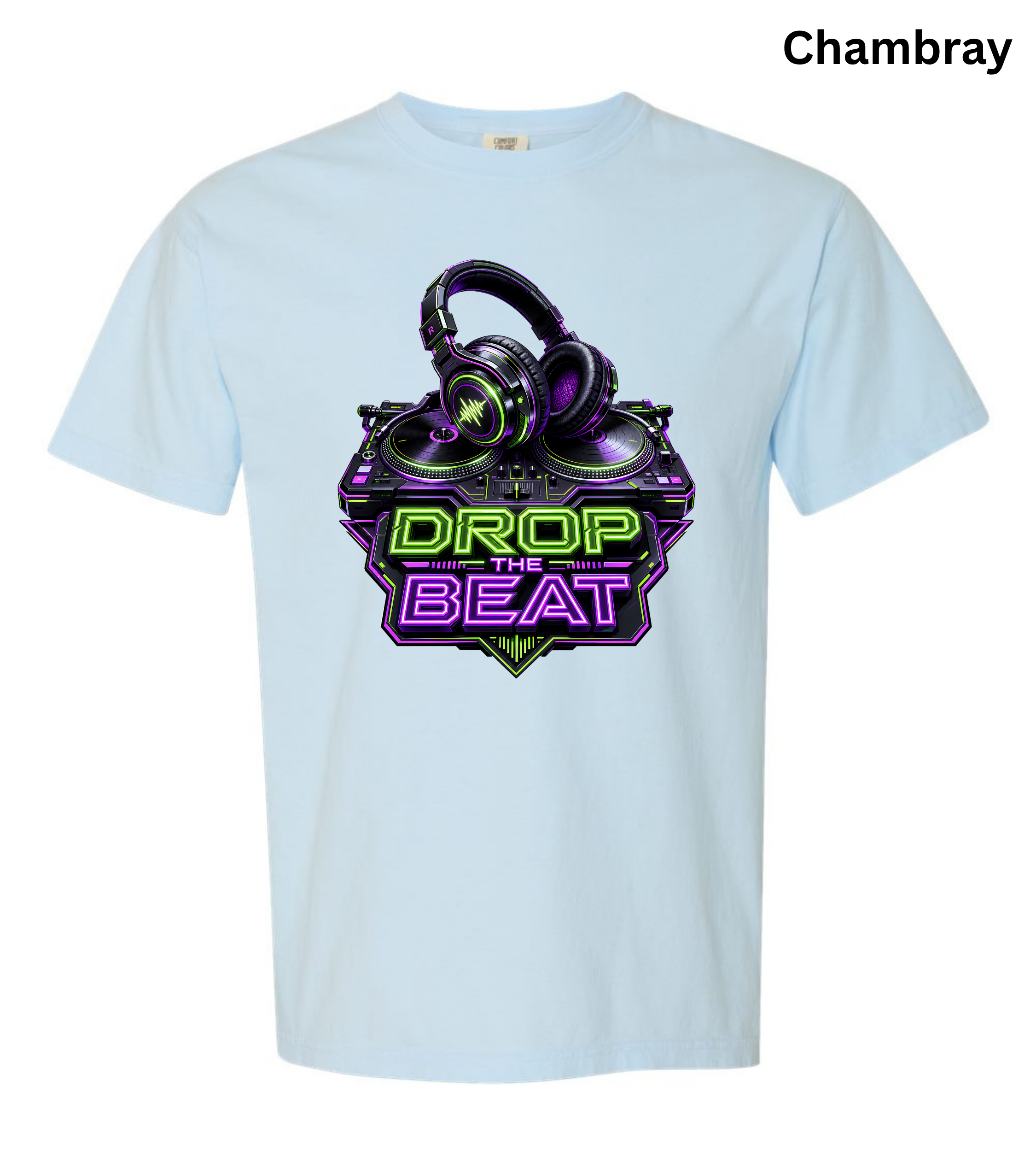 Drop the Beat DJ T-Shirt | Neon DJ Headphones & Turntable Graphic Tee for DJs, EDM & Electronic Music Lovers