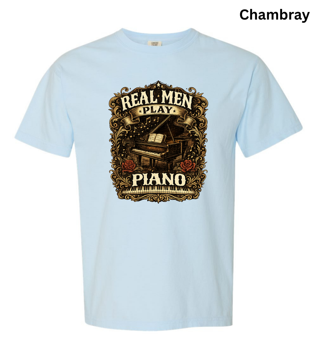 Real Men Play Piano T-Shirt | Funny Pianist Shirt | Vintage Piano Tee | Grand Piano Graphic Shirt | Classical Music Lover Gift | Musician Apparel