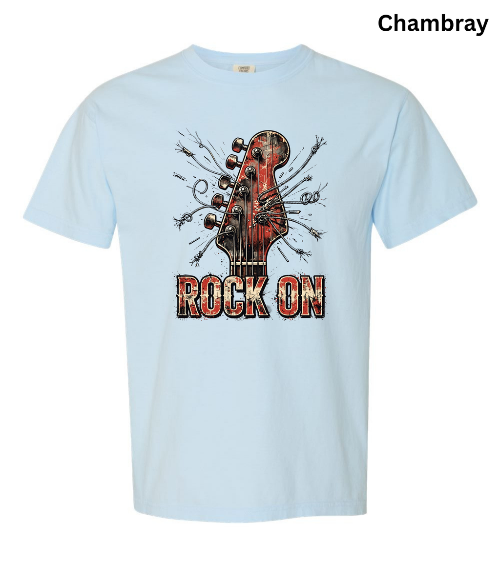 Rock On Guitar T-Shirt | Vintage Rock Music Tee | Guitar Player Shirt | Music Lover Graphic Tee | Rock Band Shirt | Musician Gift for Men & Women