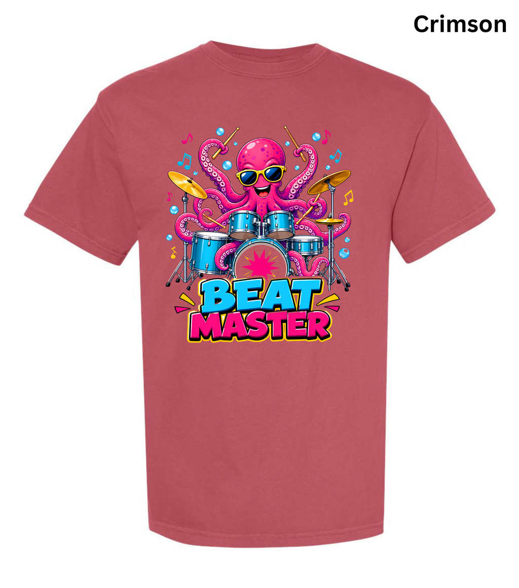 Beat Master Drummer Octopus T-Shirt | Funny Drum Player Tee | Drummer Graphic Shirt | Music Lover Gift | Cute Octopus Drum Set Tee | Unisex Music Apparel