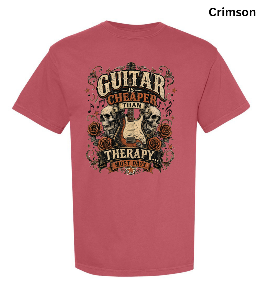Guitar Is Cheaper Than Therapy Shirt | Funny Guitar Player T-Shirt | Vintage Guitar Tee | Rock Music Shirt | Guitarist Gift | Musician Graphic Tee