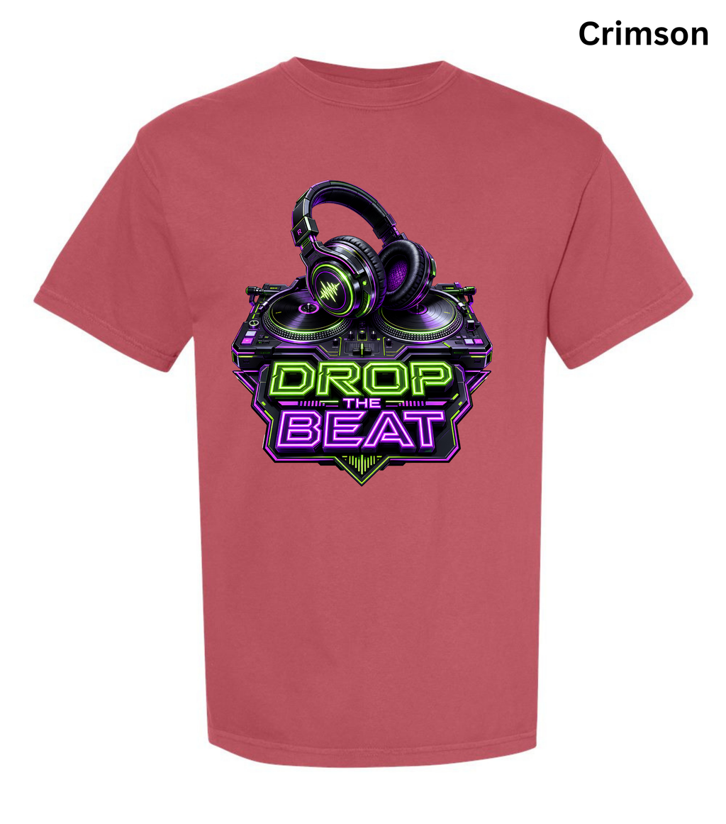 Drop the Beat DJ T-Shirt | Neon DJ Headphones & Turntable Graphic Tee for DJs, EDM & Electronic Music Lovers