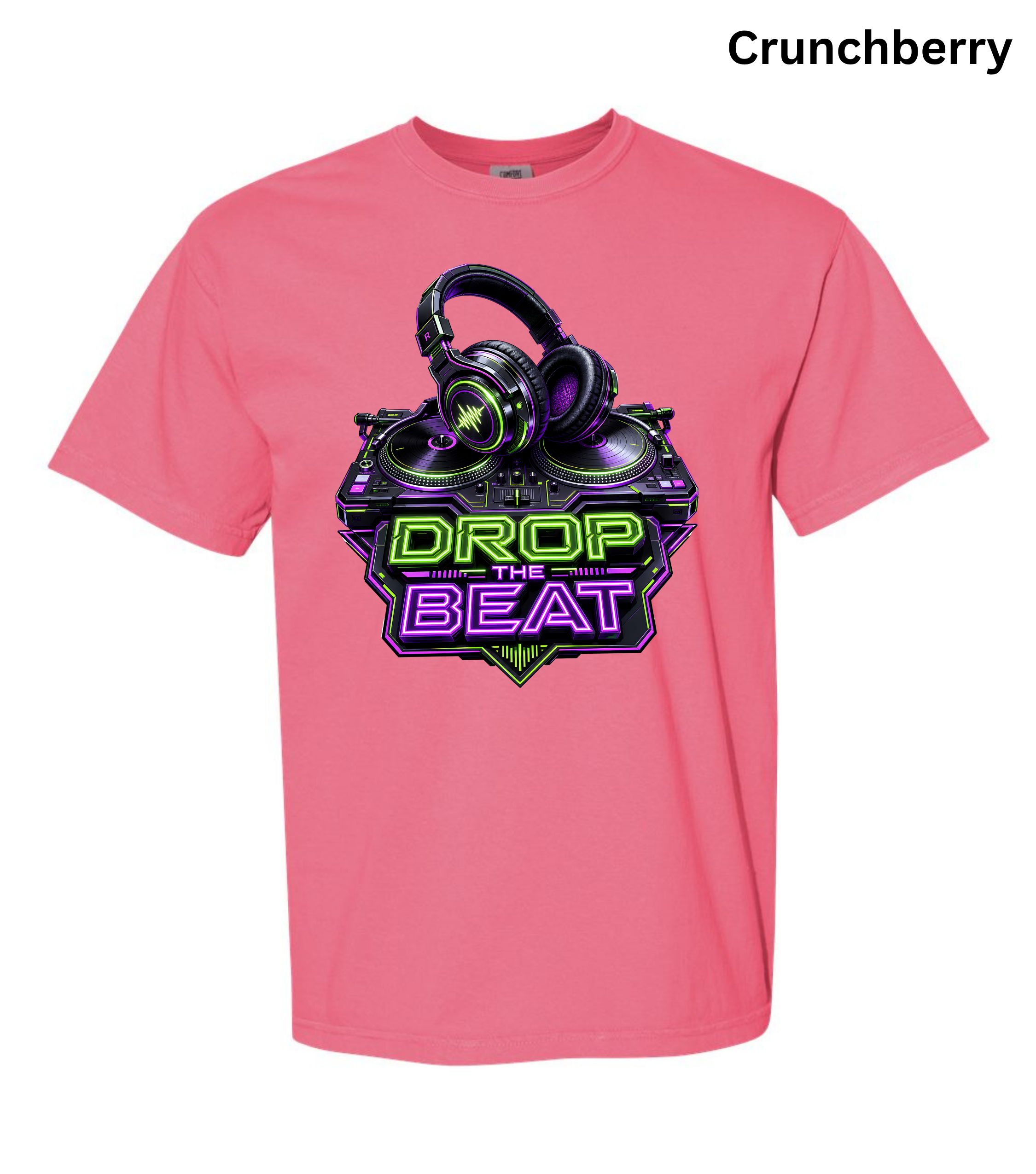 Drop the Beat DJ T-Shirt | Neon DJ Headphones & Turntable Graphic Tee for DJs, EDM & Electronic Music Lovers