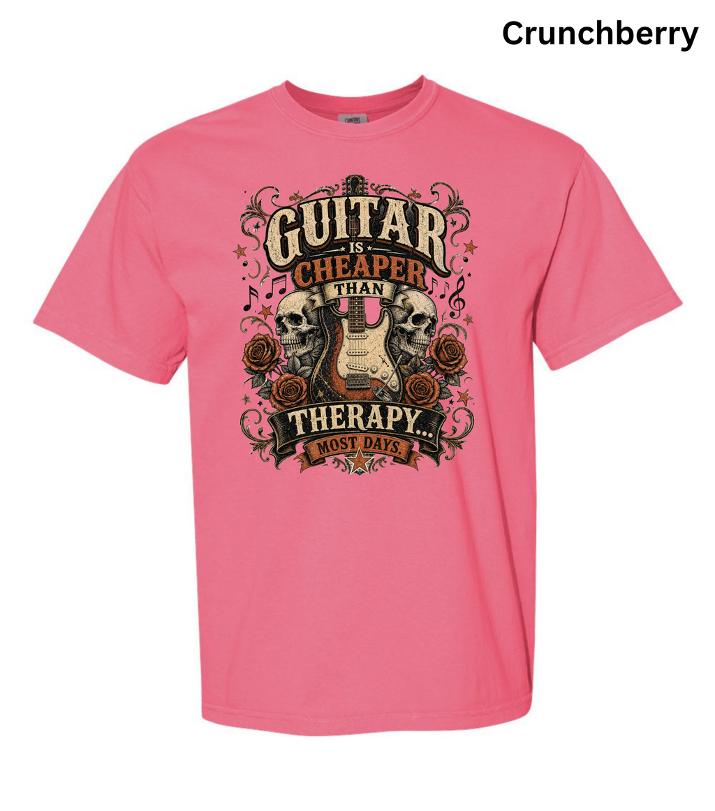 Guitar Is Cheaper Than Therapy Shirt | Funny Guitar Player T-Shirt | Vintage Guitar Tee | Rock Music Shirt | Guitarist Gift | Musician Graphic Tee