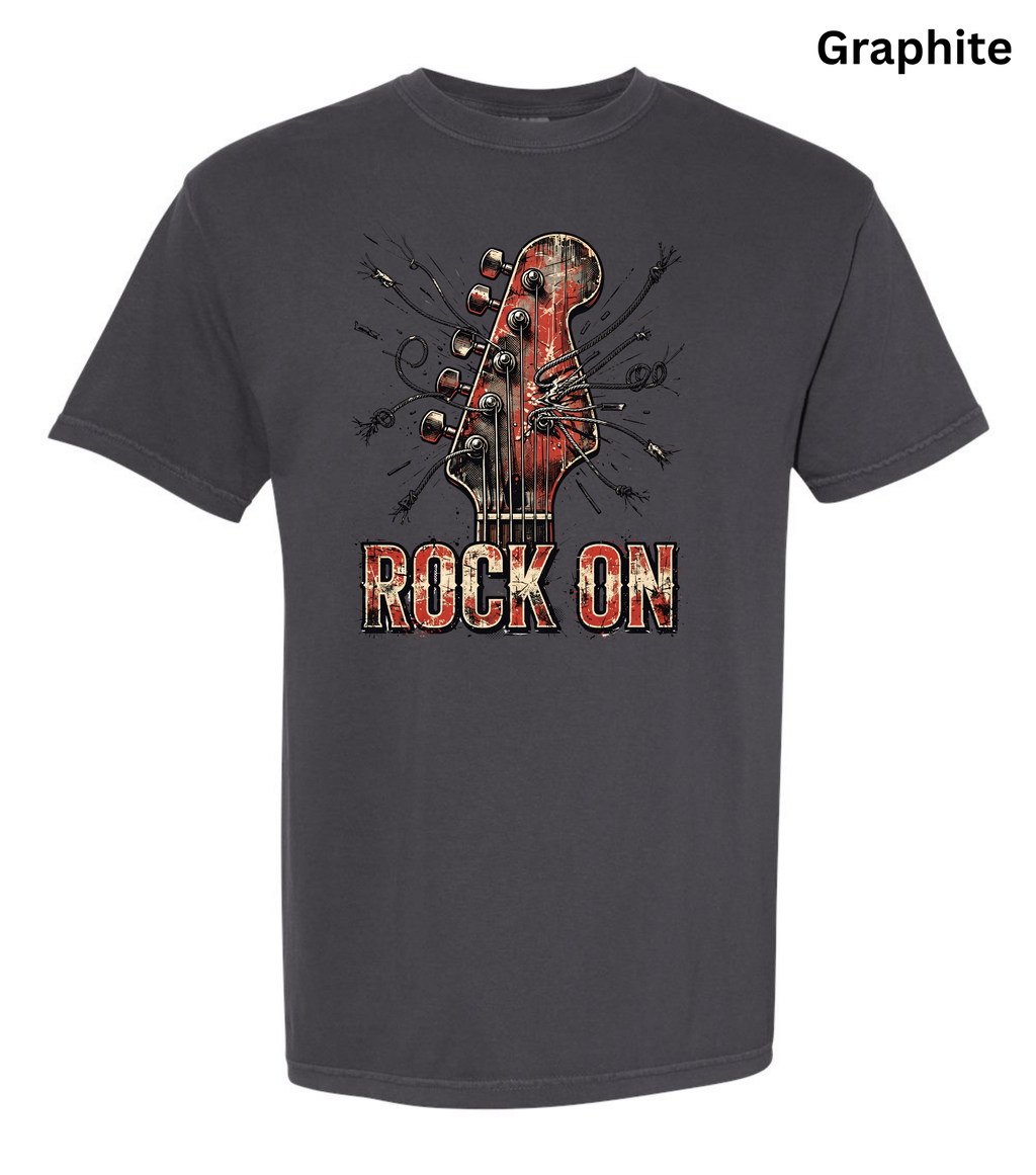 Rock On Guitar T-Shirt | Vintage Rock Music Tee | Guitar Player Shirt | Music Lover Graphic Tee | Rock Band Shirt | Musician Gift for Men & Women