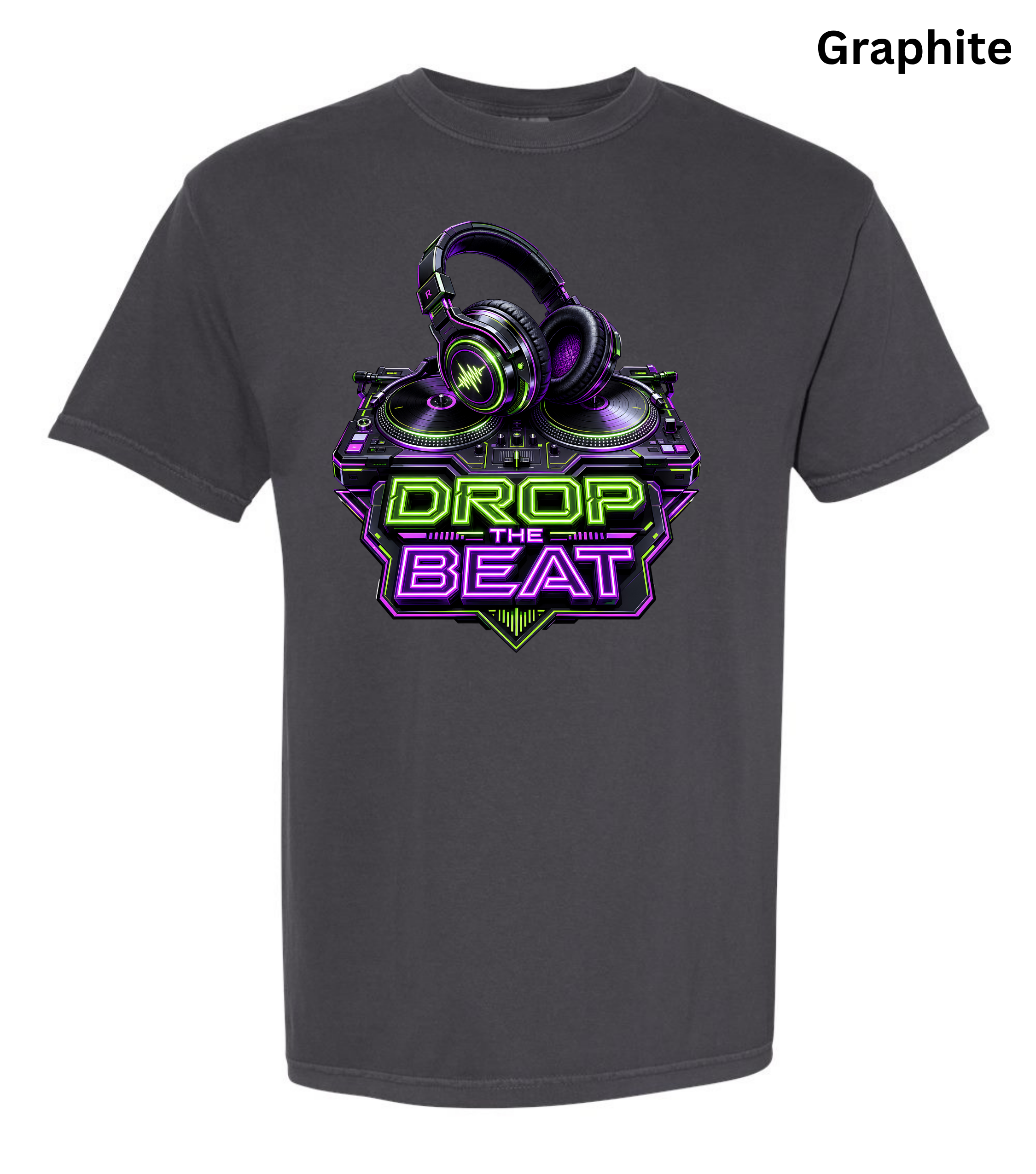 Drop the Beat DJ T-Shirt | Neon DJ Headphones & Turntable Graphic Tee for DJs, EDM & Electronic Music Lovers