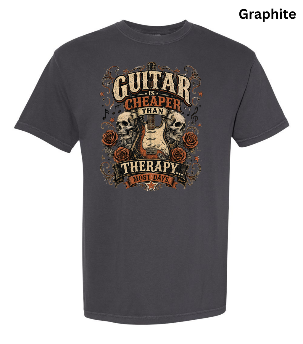 Guitar Is Cheaper Than Therapy Shirt | Funny Guitar Player T-Shirt | Vintage Guitar Tee | Rock Music Shirt | Guitarist Gift | Musician Graphic Tee