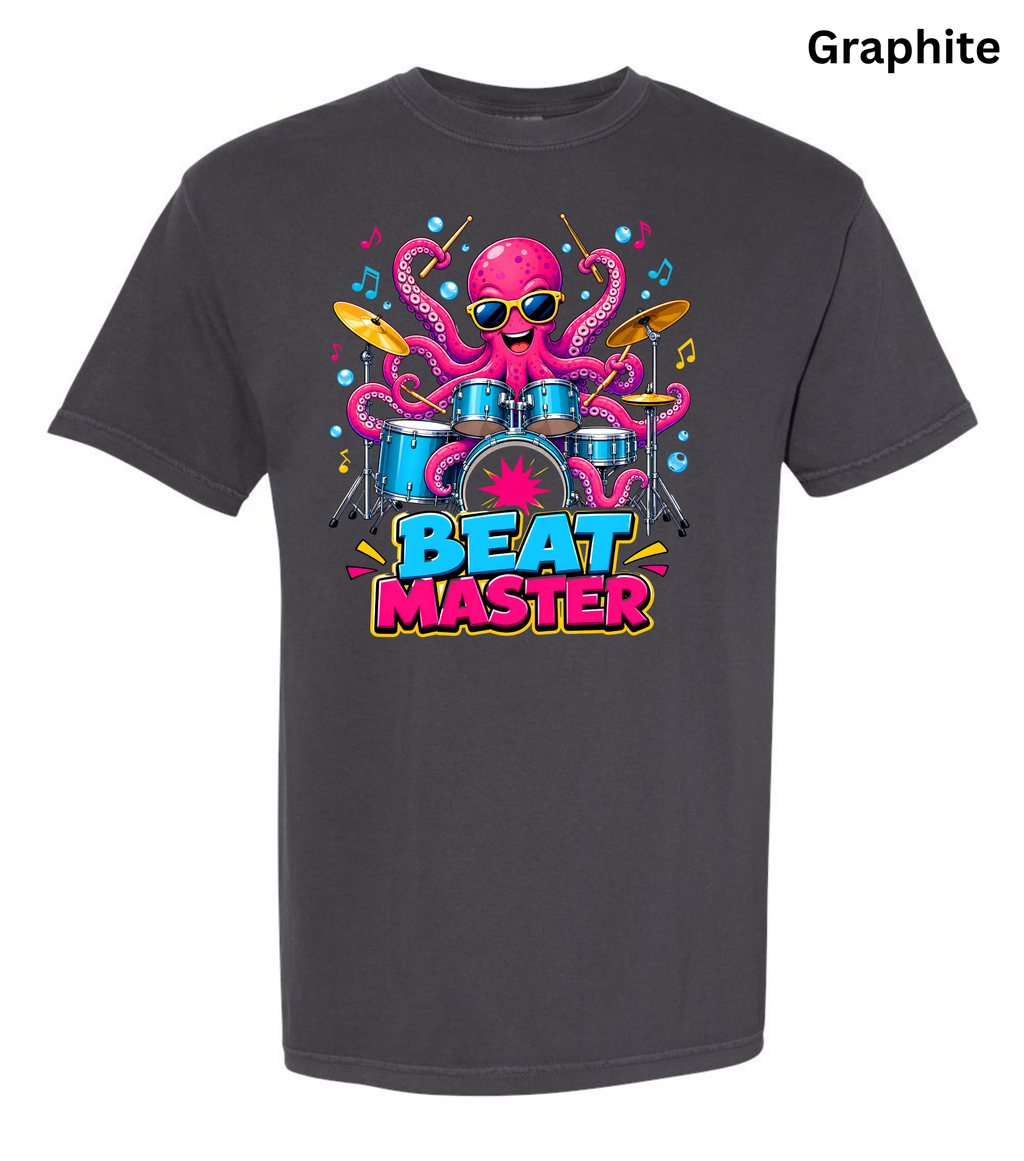 Beat Master Drummer Octopus T-Shirt | Funny Drum Player Tee | Drummer Graphic Shirt | Music Lover Gift | Cute Octopus Drum Set Tee | Unisex Music Apparel