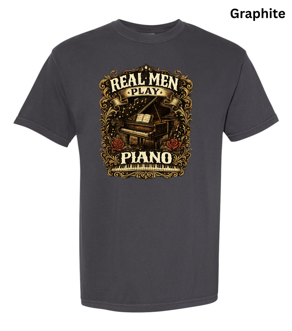 Real Men Play Piano T-Shirt | Funny Pianist Shirt | Vintage Piano Tee | Grand Piano Graphic Shirt | Classical Music Lover Gift | Musician Apparel