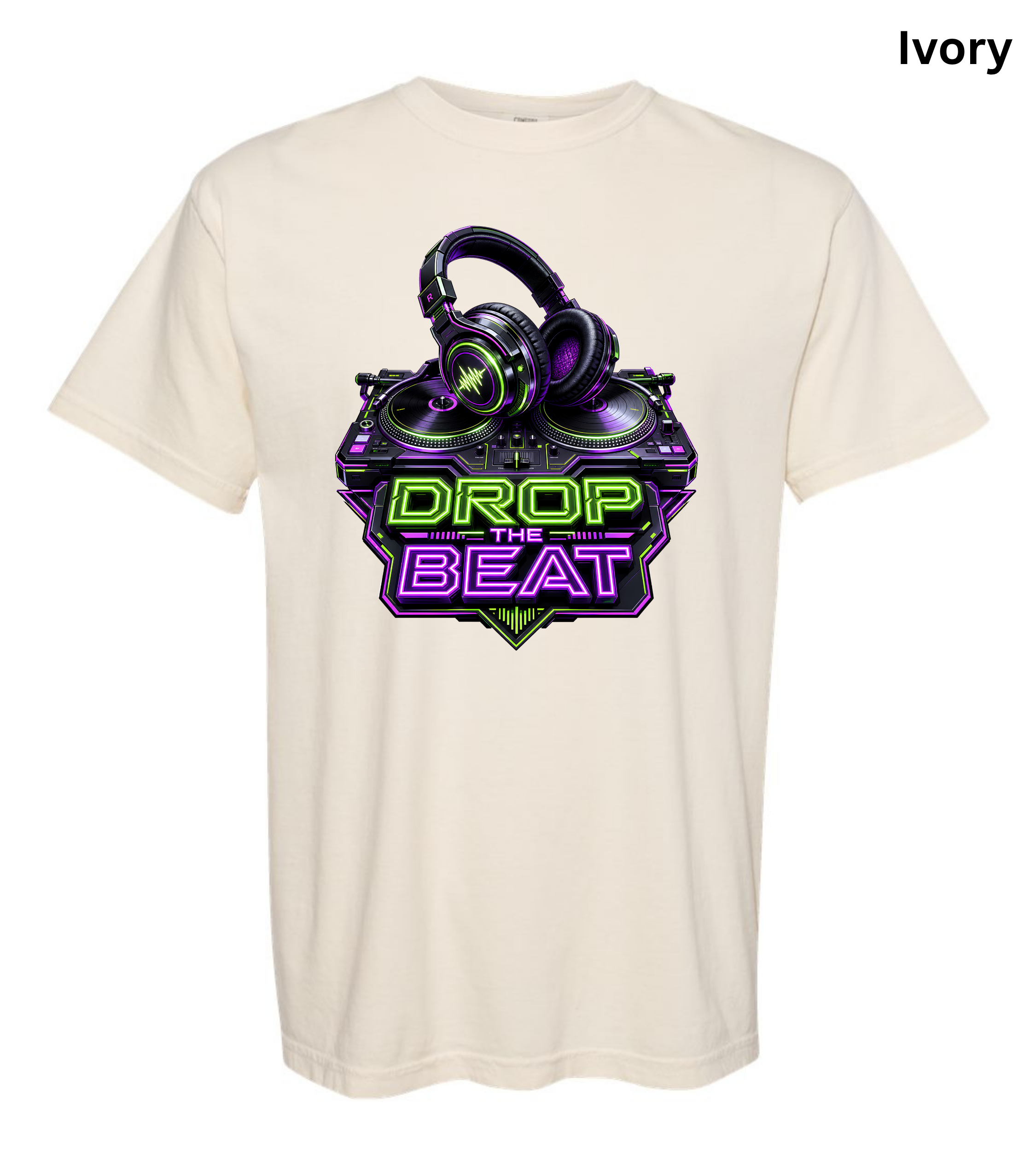 Drop the Beat DJ T-Shirt | Neon DJ Headphones & Turntable Graphic Tee for DJs, EDM & Electronic Music Lovers