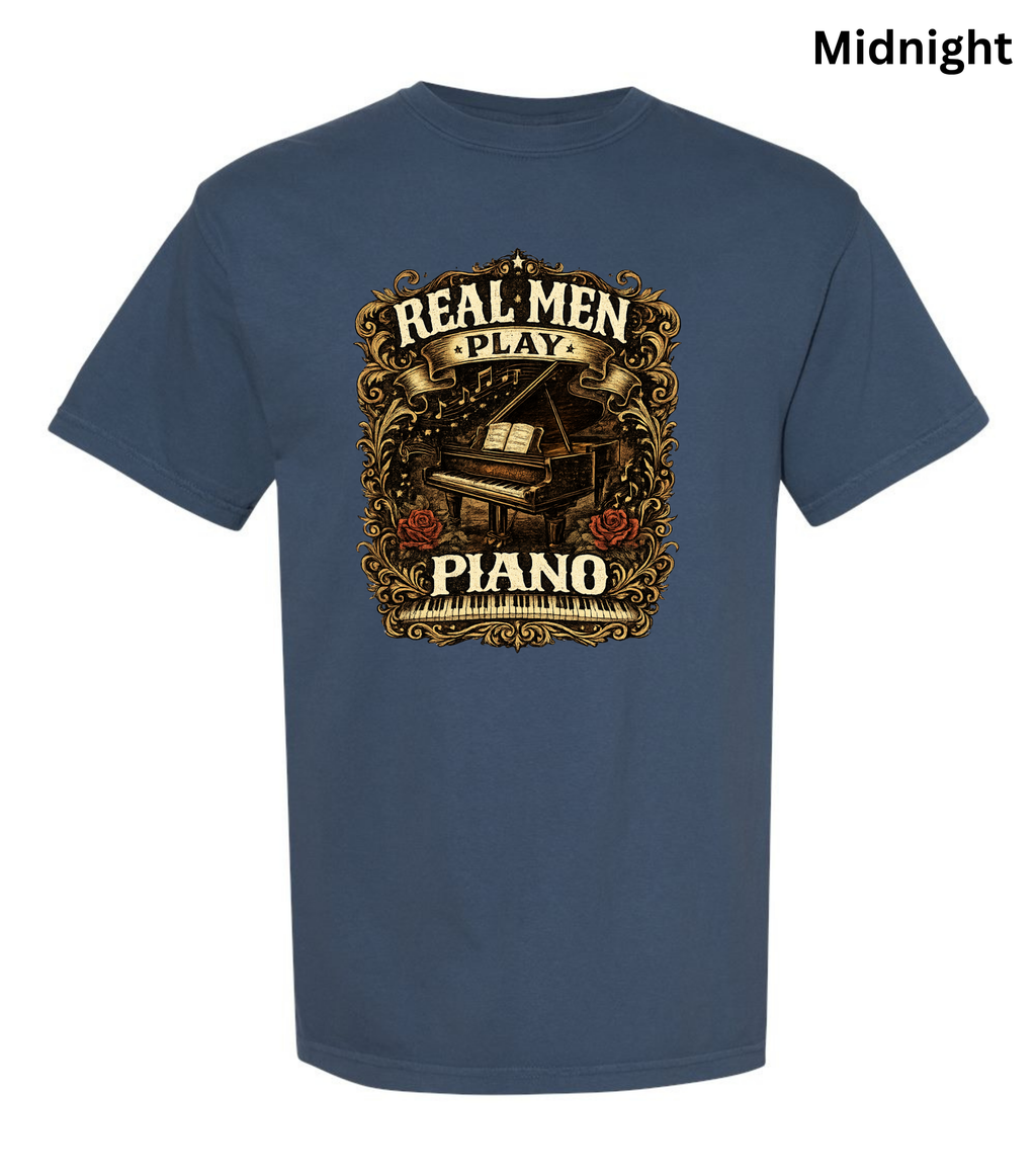 Real Men Play Piano T-Shirt | Funny Pianist Shirt | Vintage Piano Tee | Grand Piano Graphic Shirt | Classical Music Lover Gift | Musician Apparel
