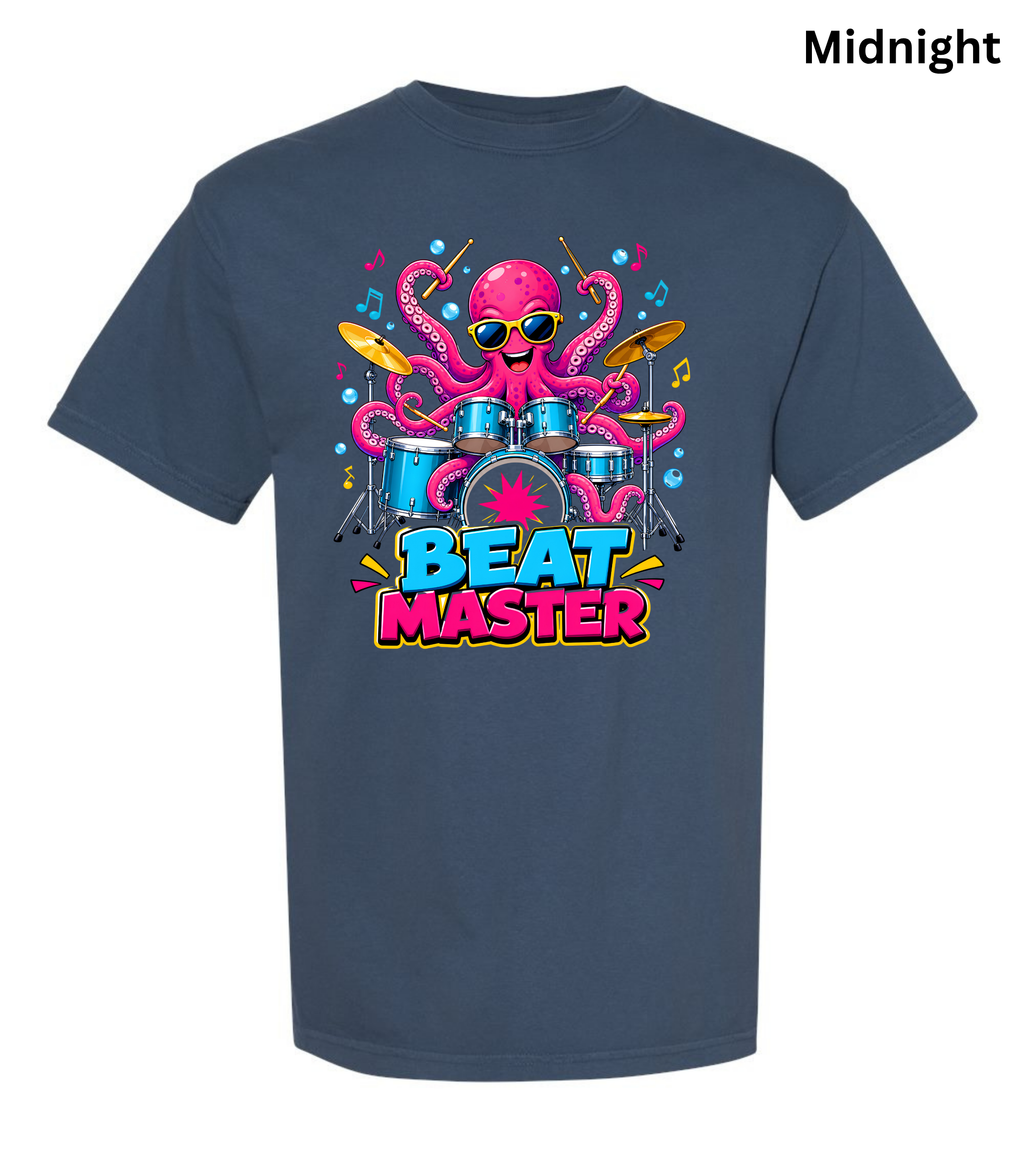 Beat Master Drummer Octopus T-Shirt | Funny Drum Player Tee | Drummer Graphic Shirt | Music Lover Gift | Cute Octopus Drum Set Tee | Unisex Music Apparel