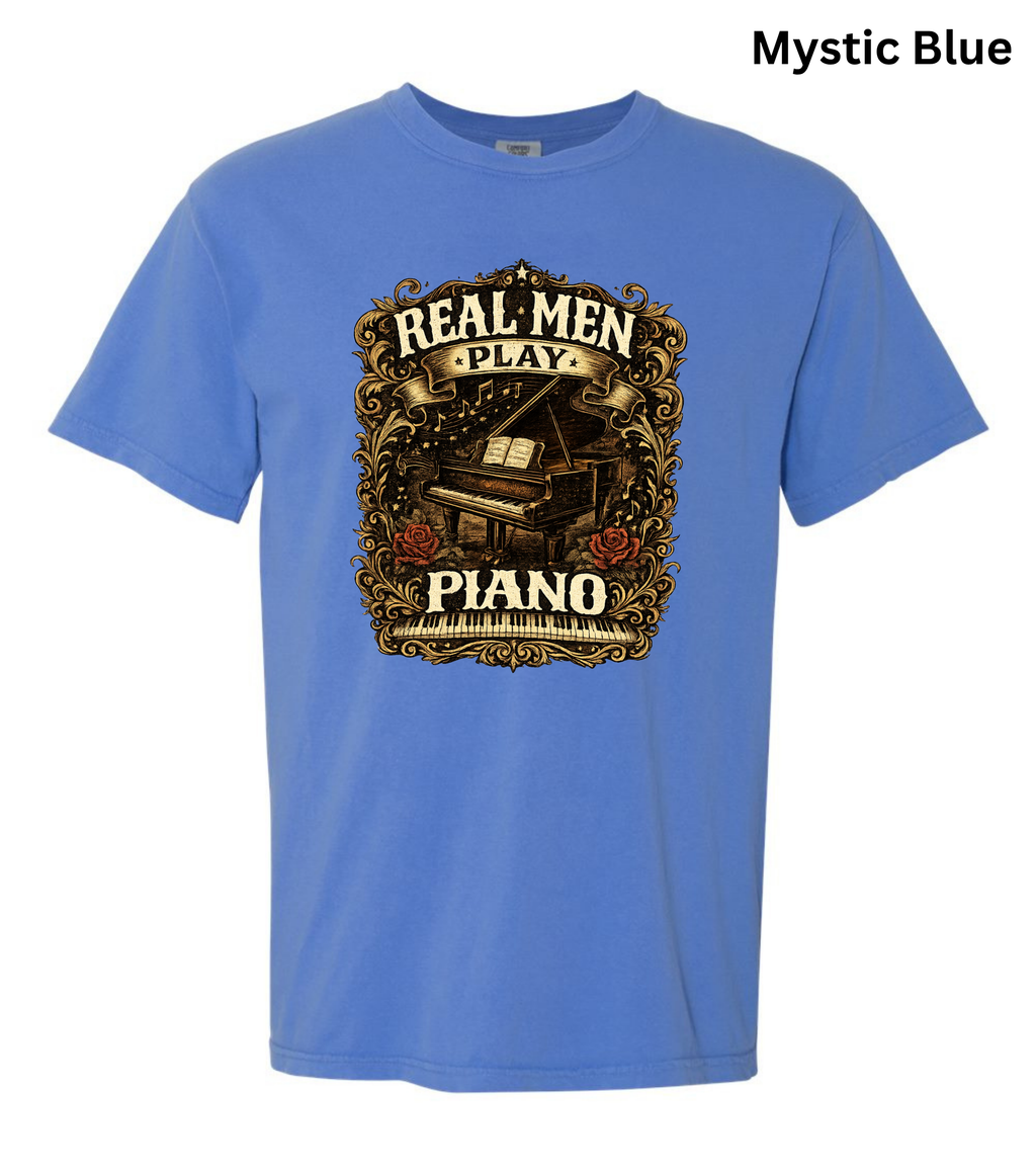 Real Men Play Piano T-Shirt | Funny Pianist Shirt | Vintage Piano Tee | Grand Piano Graphic Shirt | Classical Music Lover Gift | Musician Apparel