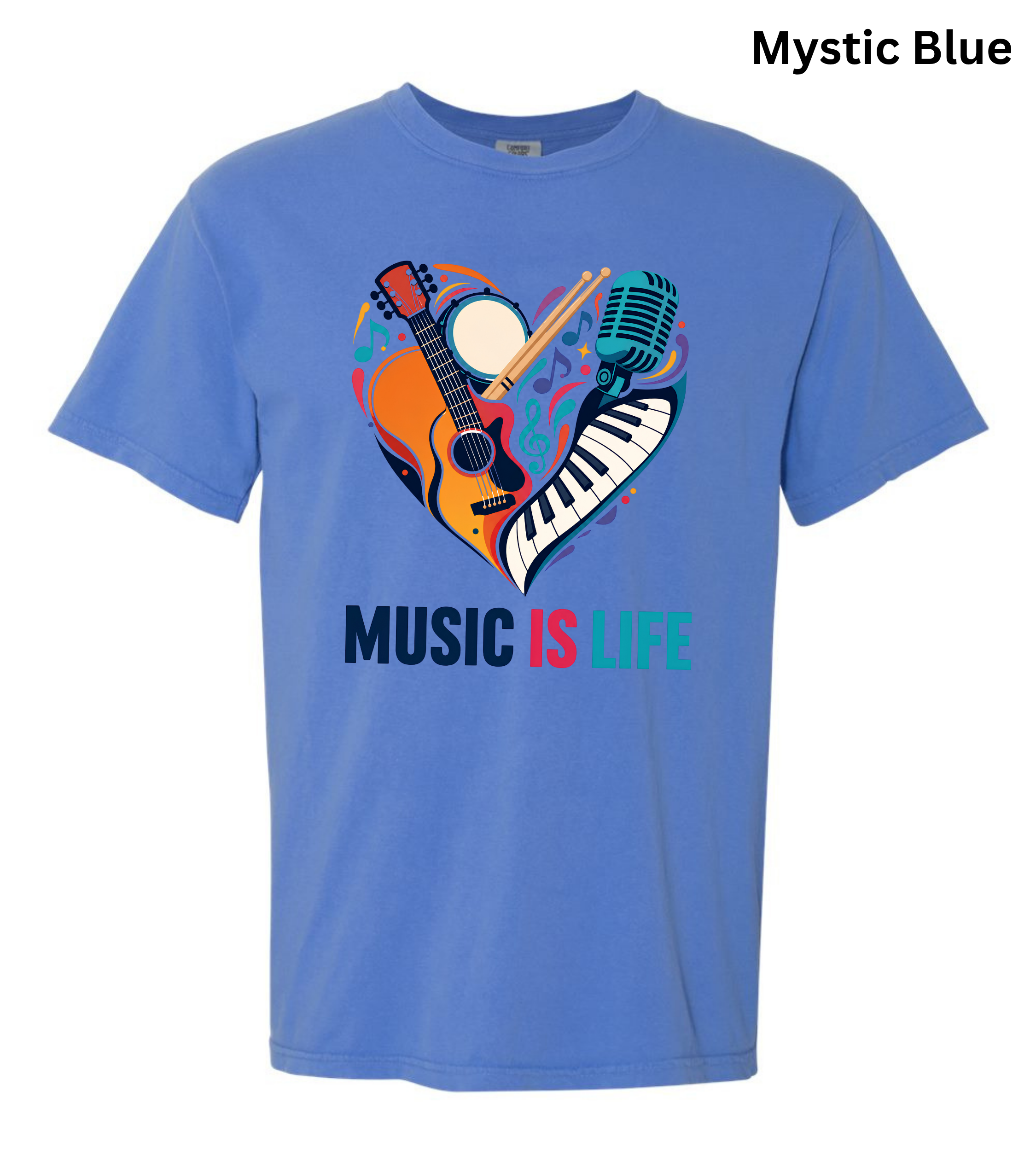 Music Is Life T-Shirt | Colorful Music Lover Graphic Tee with Guitar, Piano & Microphone