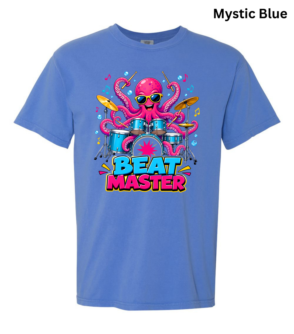 Beat Master Drummer Octopus T-Shirt | Funny Drum Player Tee | Drummer Graphic Shirt | Music Lover Gift | Cute Octopus Drum Set Tee | Unisex Music Apparel
