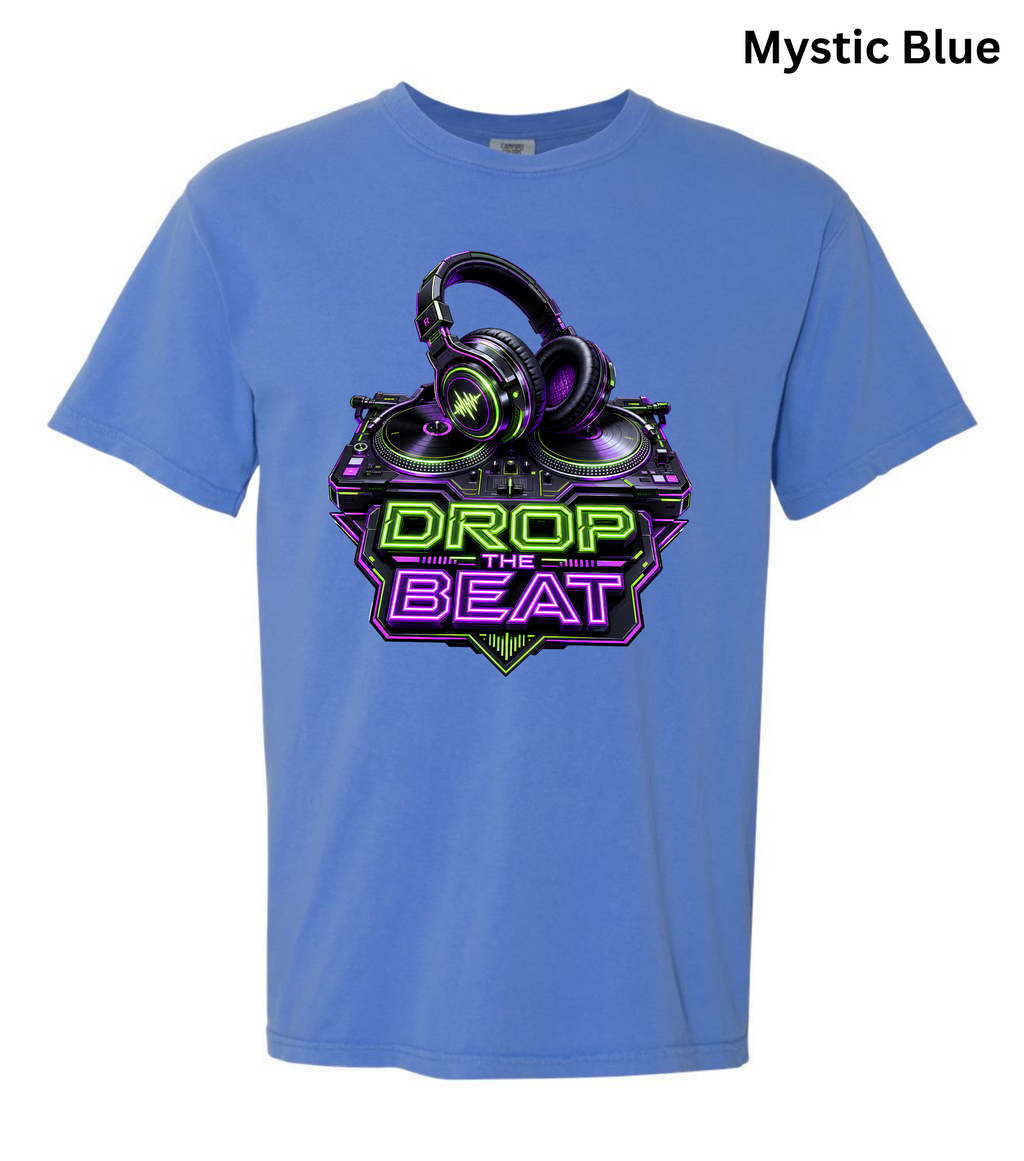 Drop the Beat DJ T-Shirt | Neon DJ Headphones & Turntable Graphic Tee for DJs, EDM & Electronic Music Lovers