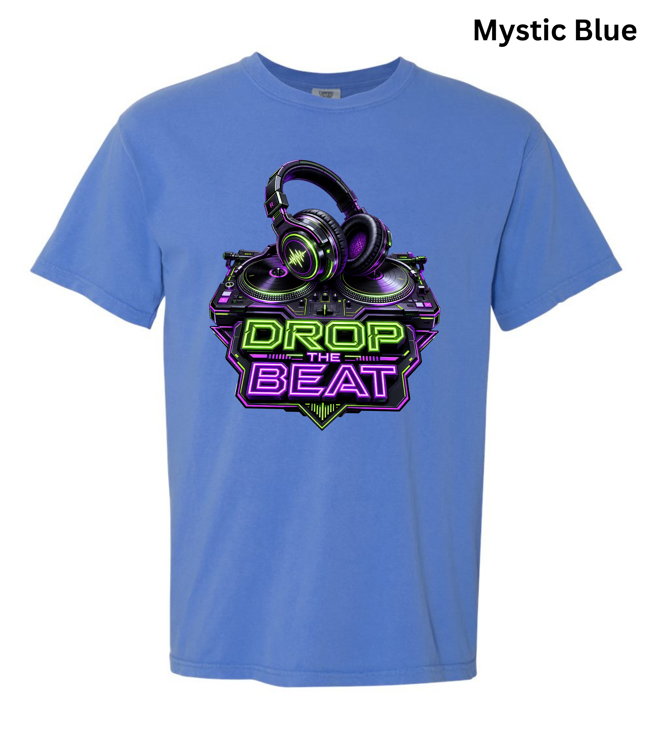 Drop the Beat DJ T-Shirt | Neon DJ Headphones & Turntable Graphic Tee for DJs, EDM & Electronic Music Lovers