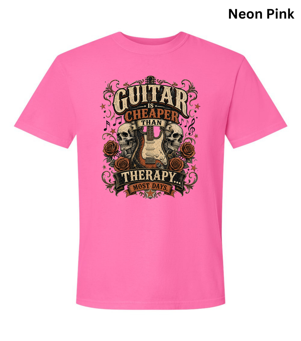 Guitar Is Cheaper Than Therapy Shirt | Funny Guitar Player T-Shirt | Vintage Guitar Tee | Rock Music Shirt | Guitarist Gift | Musician Graphic Tee