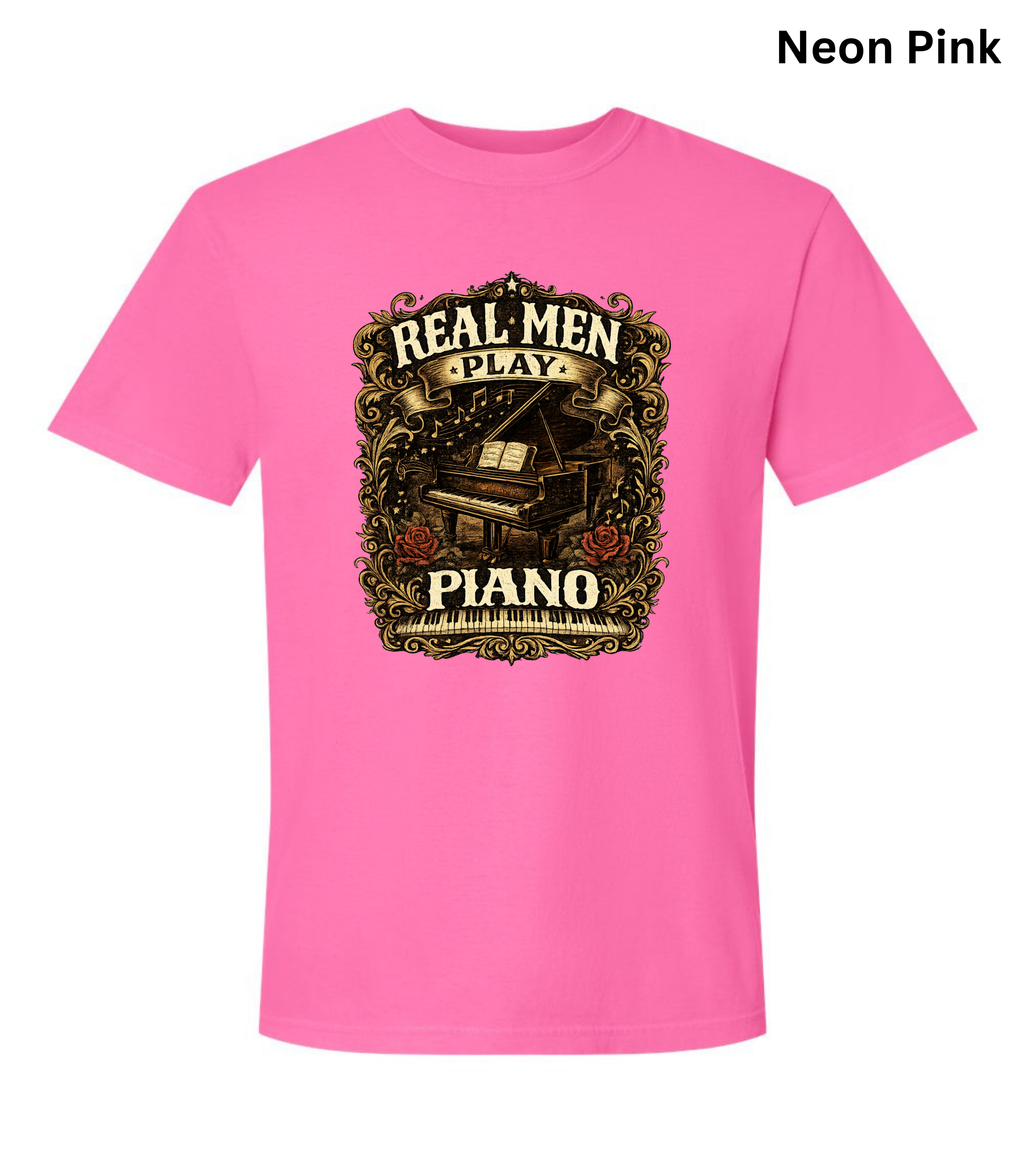 Real Men Play Piano T-Shirt | Funny Pianist Shirt | Vintage Piano Tee | Grand Piano Graphic Shirt | Classical Music Lover Gift | Musician Apparel