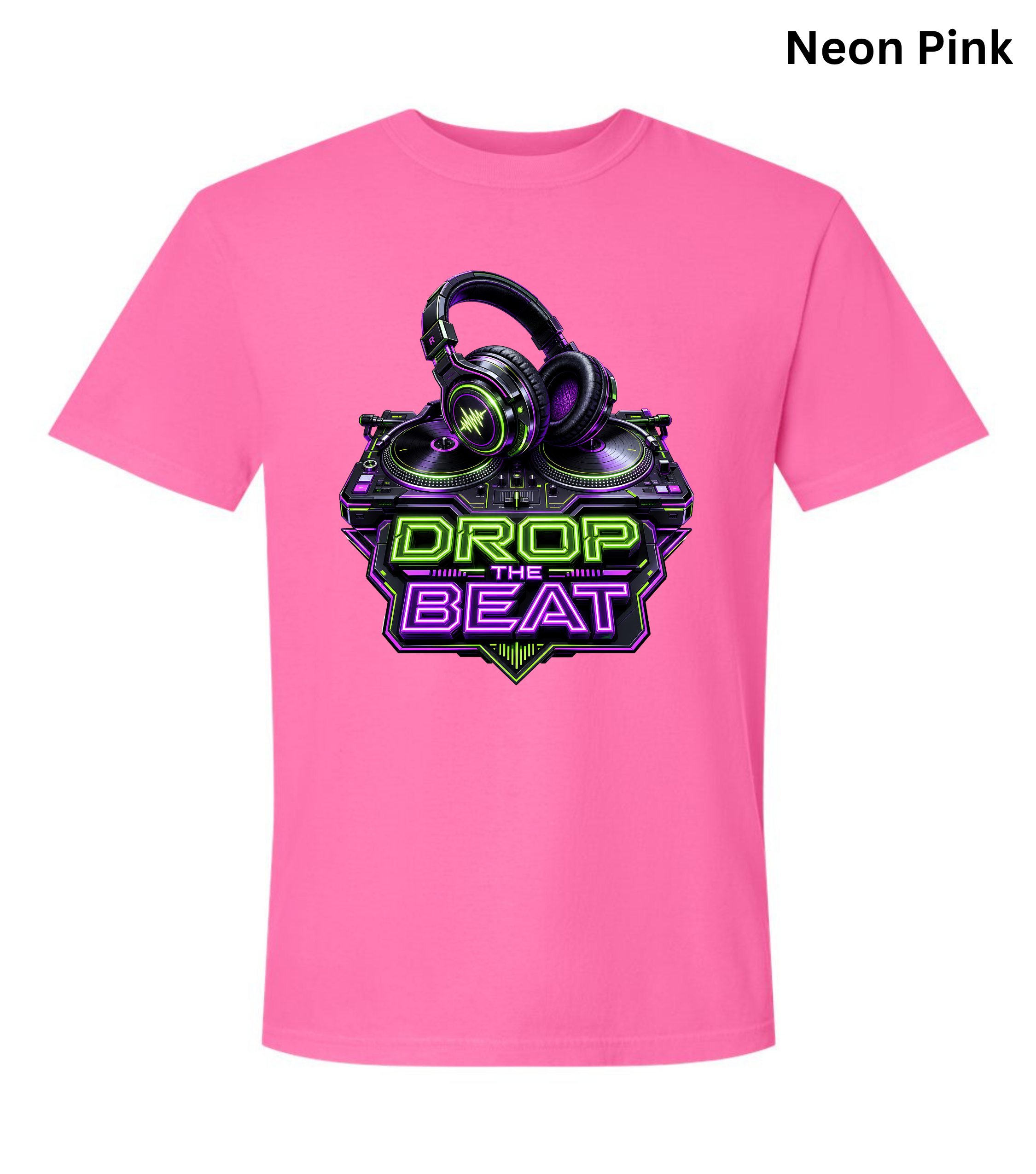 Drop the Beat DJ T-Shirt | Neon DJ Headphones & Turntable Graphic Tee for DJs, EDM & Electronic Music Lovers