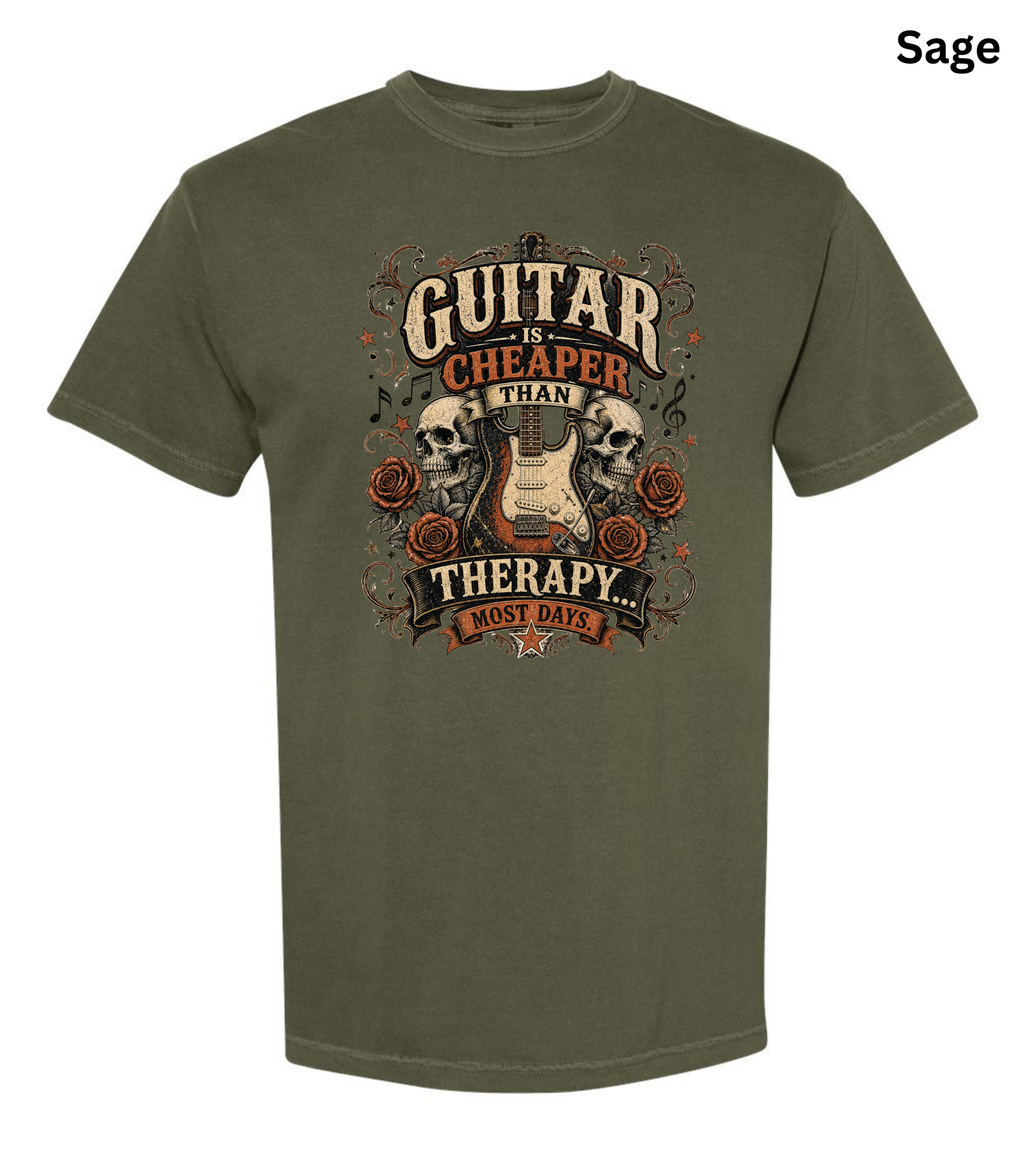 Guitar Is Cheaper Than Therapy Shirt | Funny Guitar Player T-Shirt | Vintage Guitar Tee | Rock Music Shirt | Guitarist Gift | Musician Graphic Tee