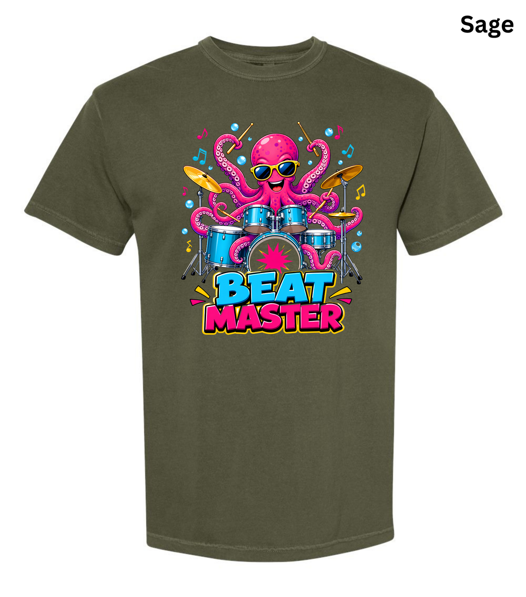 Beat Master Drummer Octopus T-Shirt | Funny Drum Player Tee | Drummer Graphic Shirt | Music Lover Gift | Cute Octopus Drum Set Tee | Unisex Music Apparel