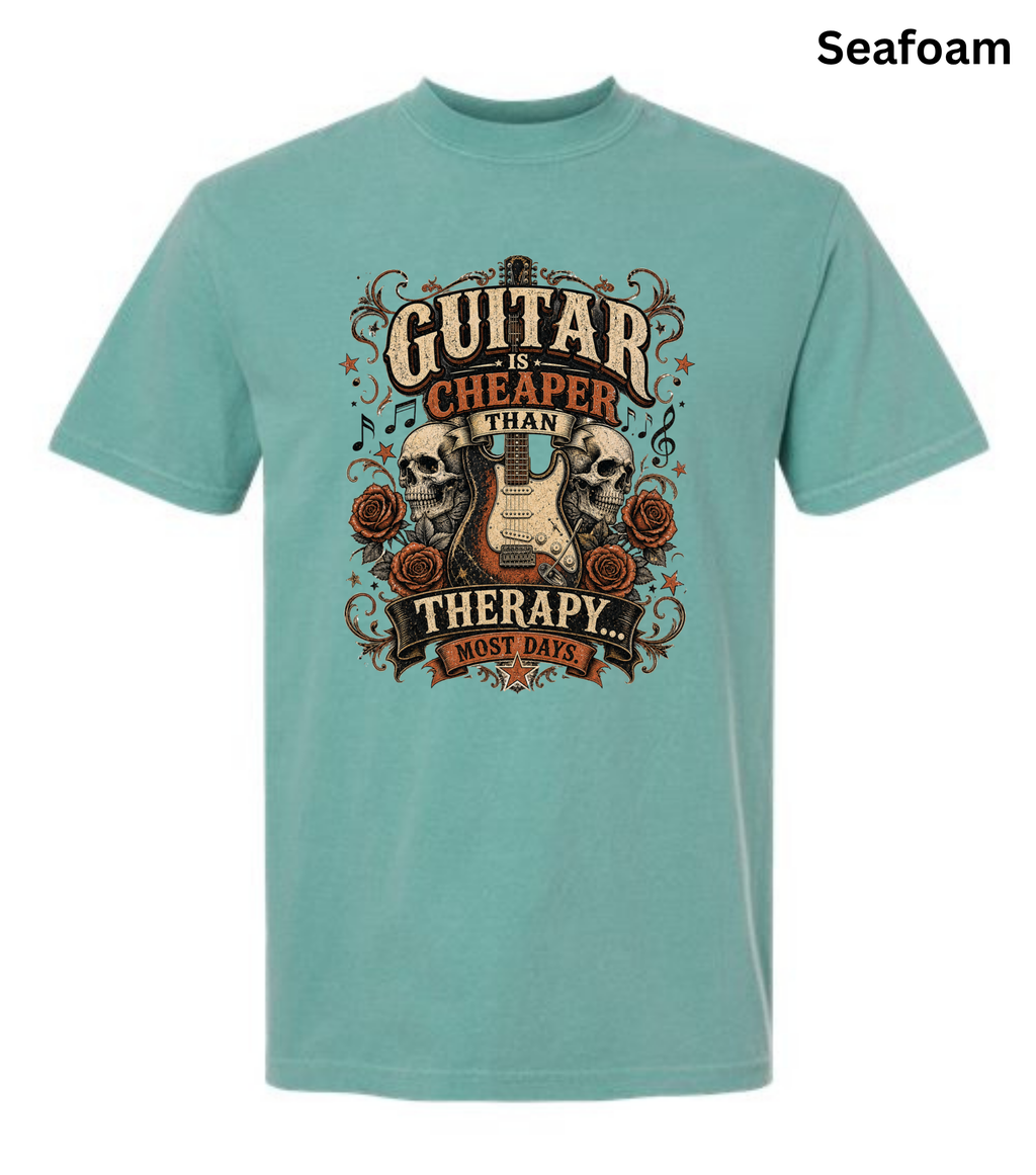 Guitar Is Cheaper Than Therapy Shirt | Funny Guitar Player T-Shirt | Vintage Guitar Tee | Rock Music Shirt | Guitarist Gift | Musician Graphic Tee
