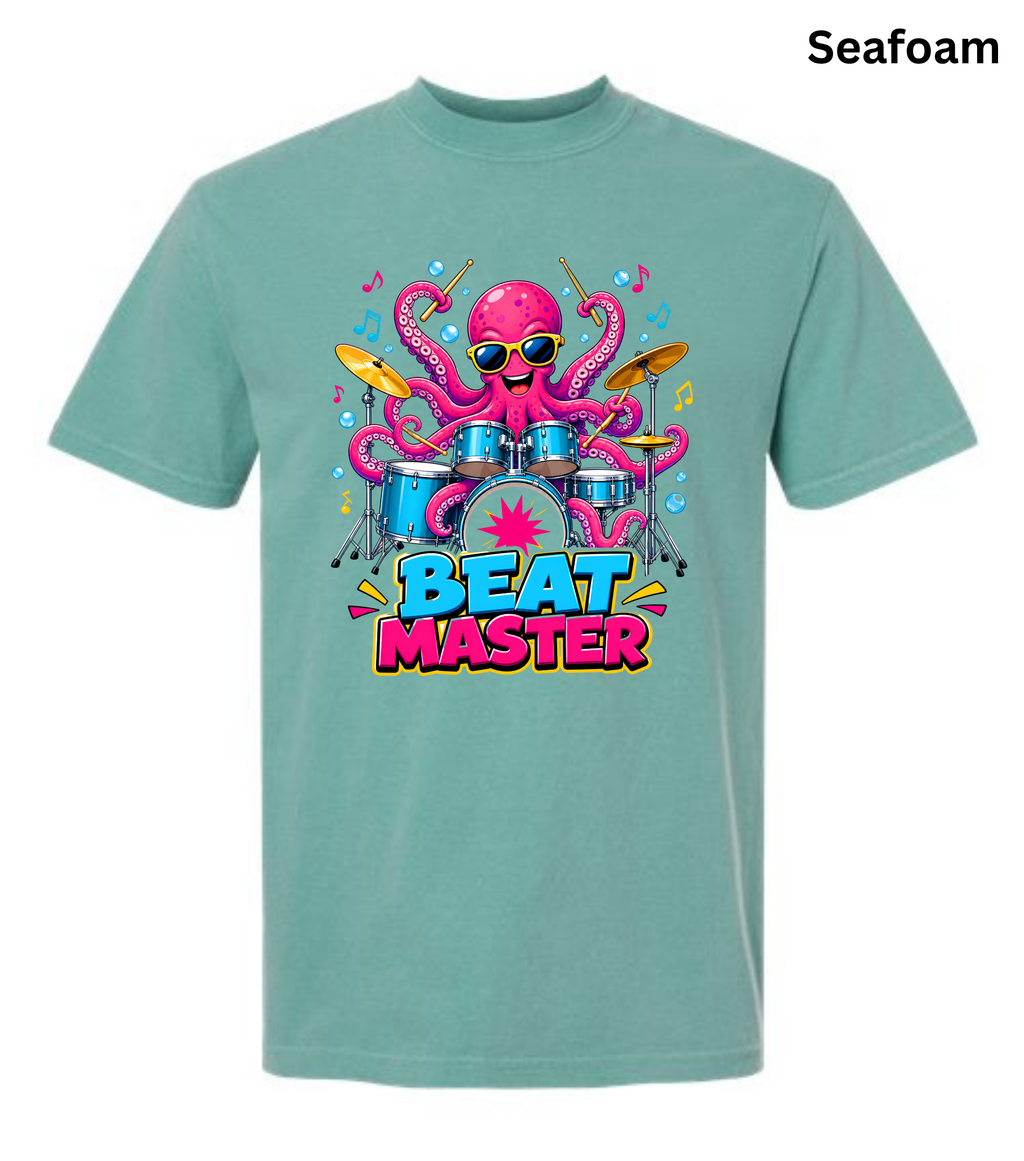 Beat Master Drummer Octopus T-Shirt | Funny Drum Player Tee | Drummer Graphic Shirt | Music Lover Gift | Cute Octopus Drum Set Tee | Unisex Music Apparel
