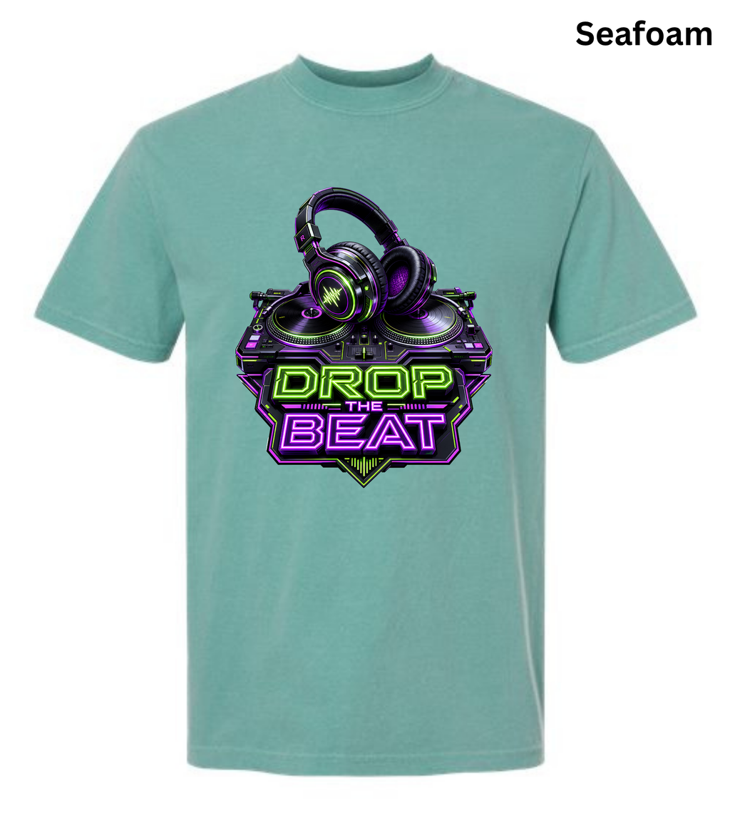 Drop the Beat DJ T-Shirt | Neon DJ Headphones & Turntable Graphic Tee for DJs, EDM & Electronic Music Lovers
