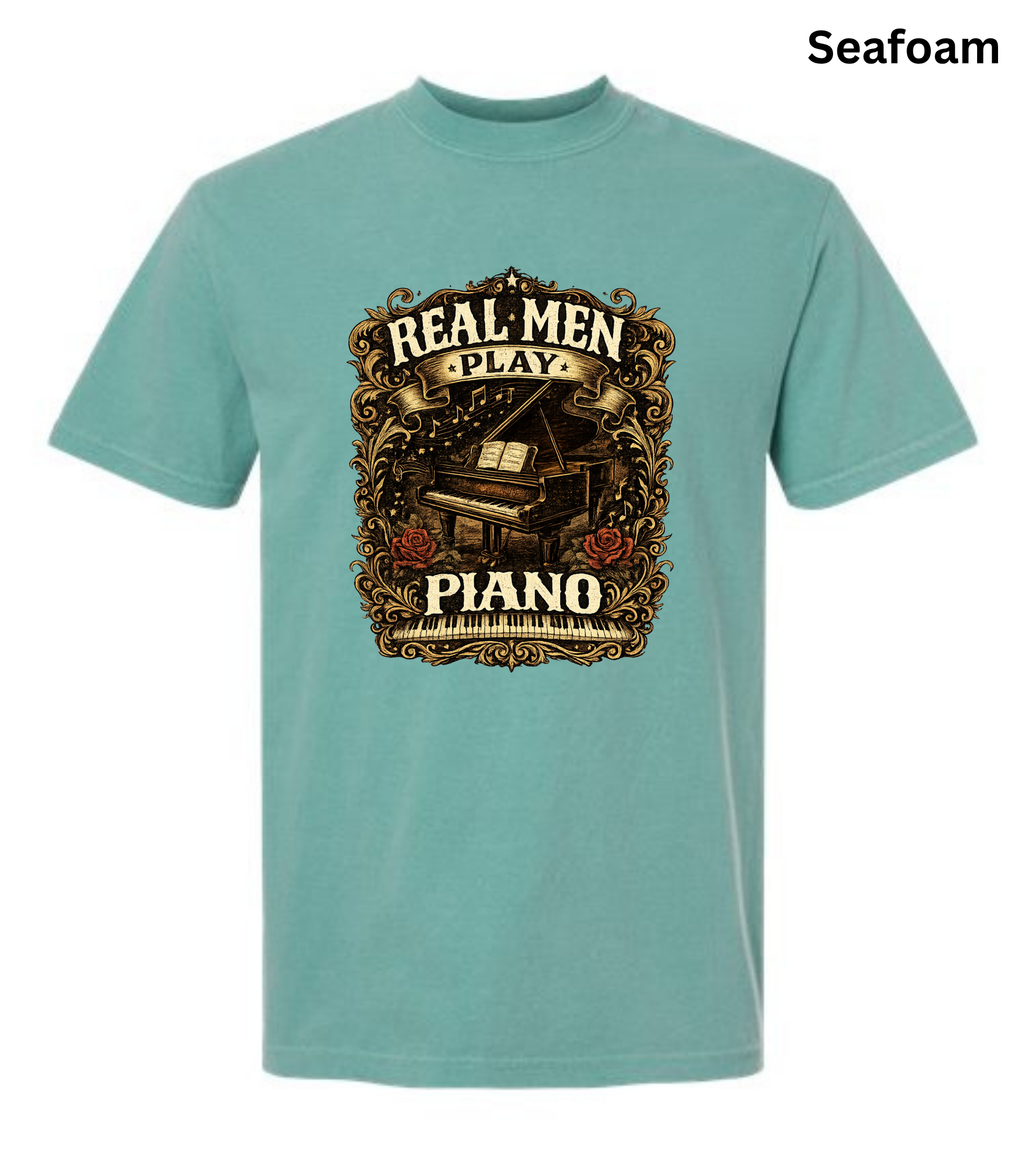 Real Men Play Piano T-Shirt | Funny Pianist Shirt | Vintage Piano Tee | Grand Piano Graphic Shirt | Classical Music Lover Gift | Musician Apparel