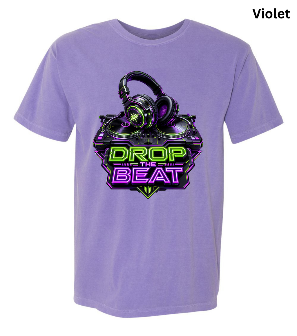Drop the Beat DJ T-Shirt | Neon DJ Headphones & Turntable Graphic Tee for DJs, EDM & Electronic Music Lovers