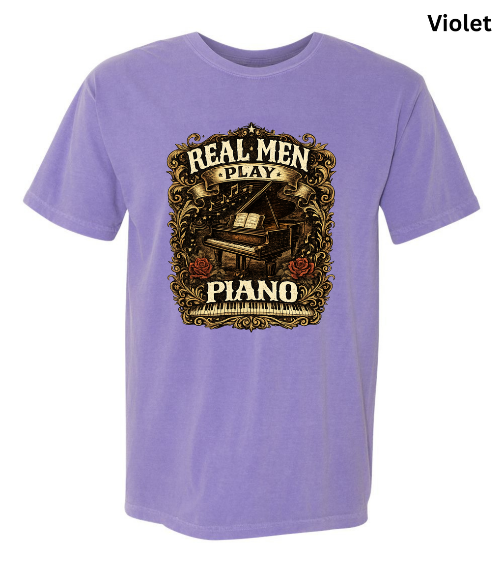 Real Men Play Piano T-Shirt | Funny Pianist Shirt | Vintage Piano Tee | Grand Piano Graphic Shirt | Classical Music Lover Gift | Musician Apparel