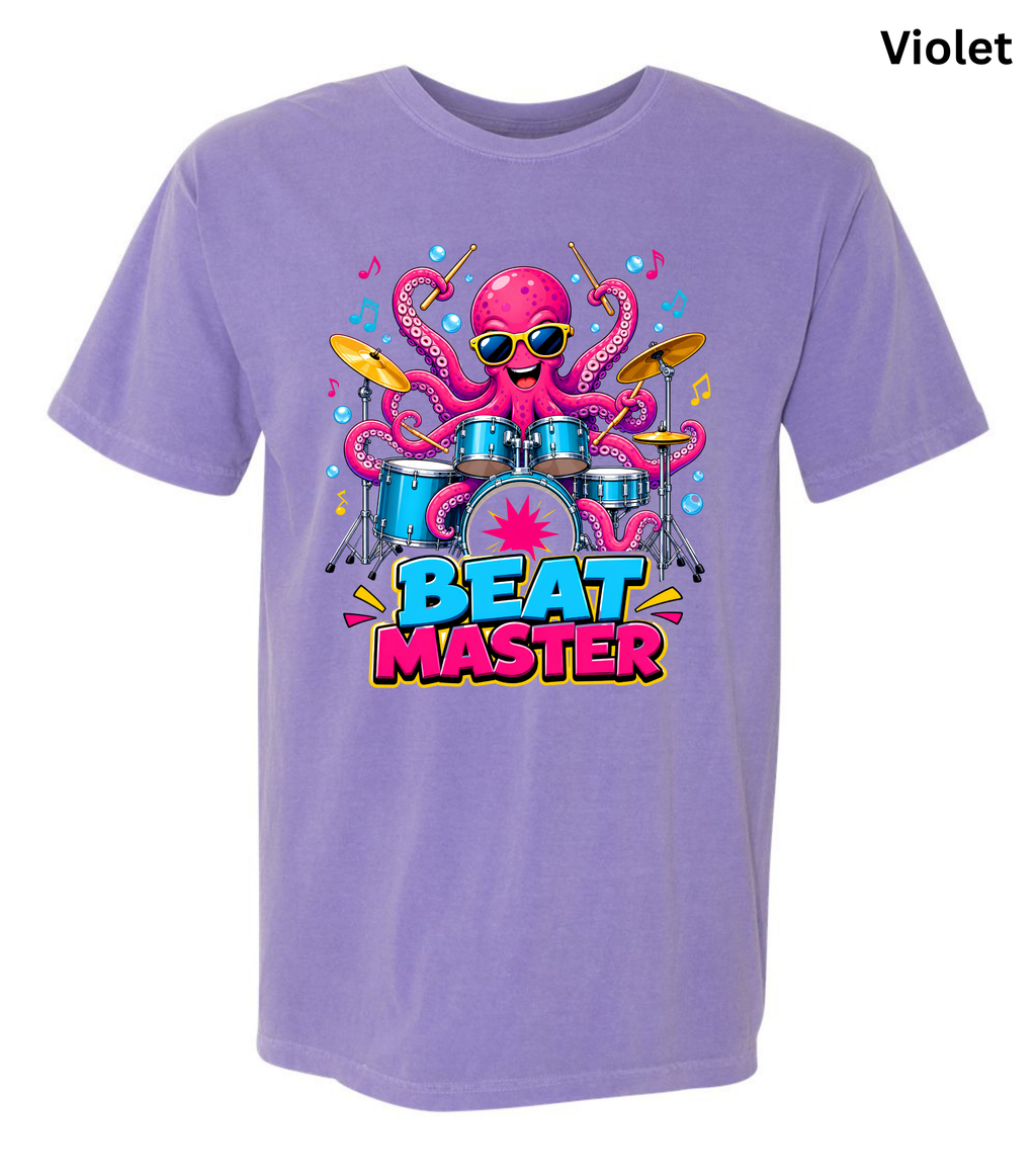 Beat Master Drummer Octopus T-Shirt | Funny Drum Player Tee | Drummer Graphic Shirt | Music Lover Gift | Cute Octopus Drum Set Tee | Unisex Music Apparel