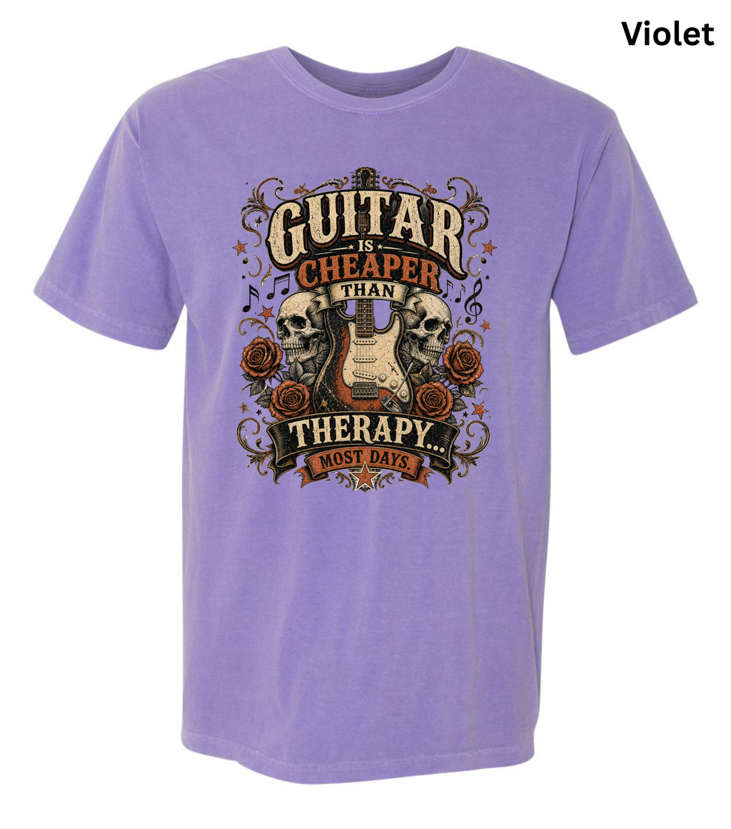 Guitar Is Cheaper Than Therapy Shirt | Funny Guitar Player T-Shirt | Vintage Guitar Tee | Rock Music Shirt | Guitarist Gift | Musician Graphic Tee