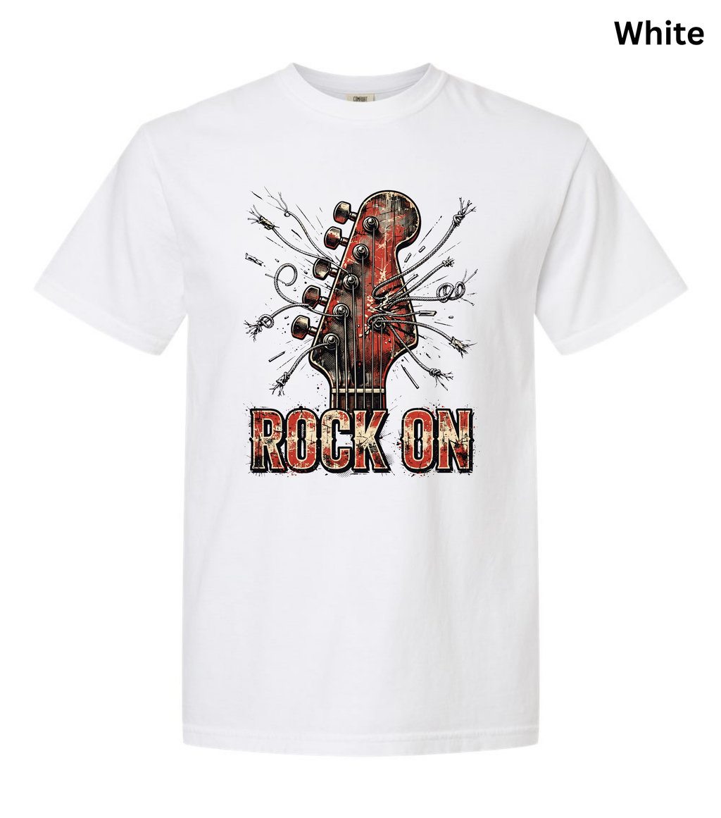 Rock On Guitar T-Shirt | Vintage Rock Music Tee | Guitar Player Shirt | Music Lover Graphic Tee | Rock Band Shirt | Musician Gift for Men & Women