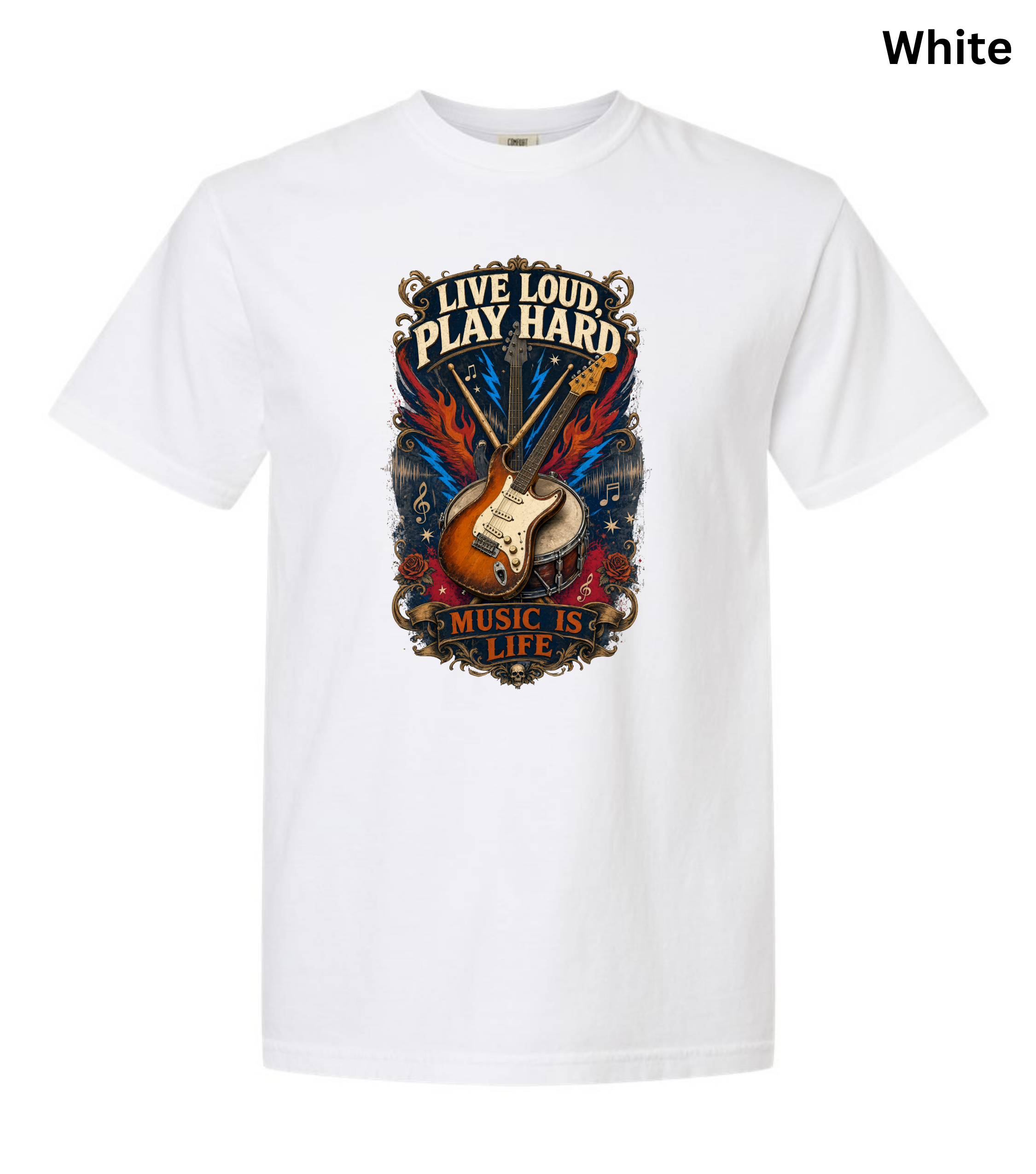 Live Loud Play Hard T-Shirt - Music Is Life Vintage Rock Design for Musicians & Band Members